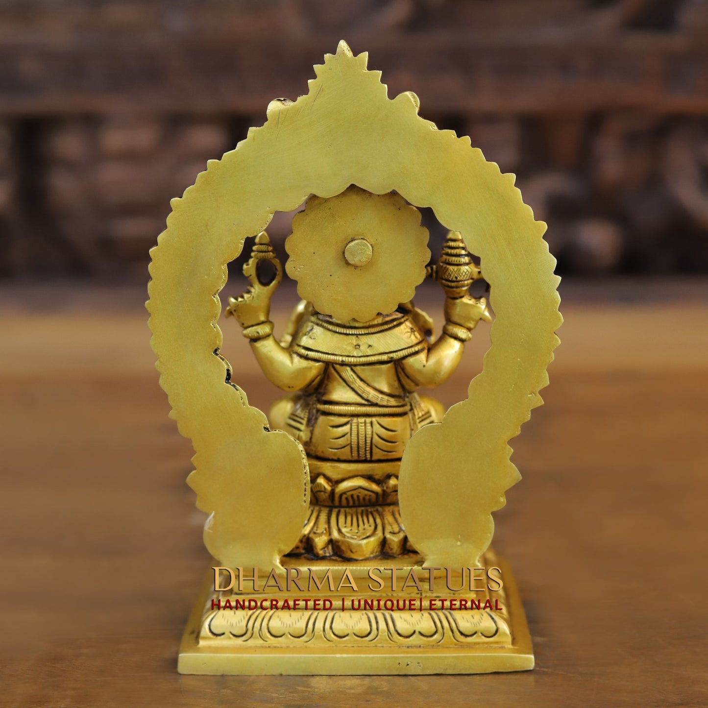 Brass Ganesh seated with Frame, Golden Finish, 7.5"