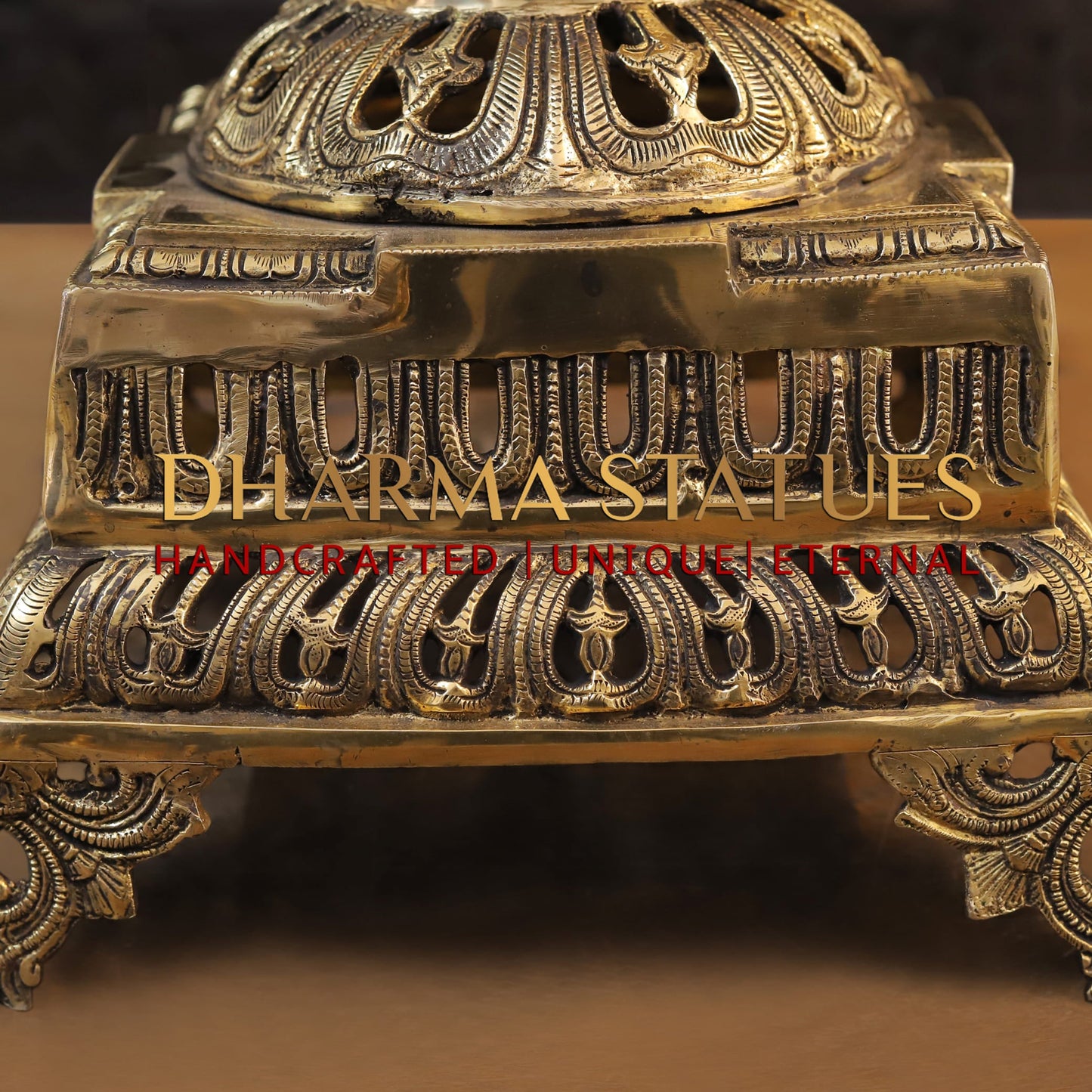 Brass Krishna Playing the Flute, Standing Below the Tree, Golden & Black Patina Finish, 32"