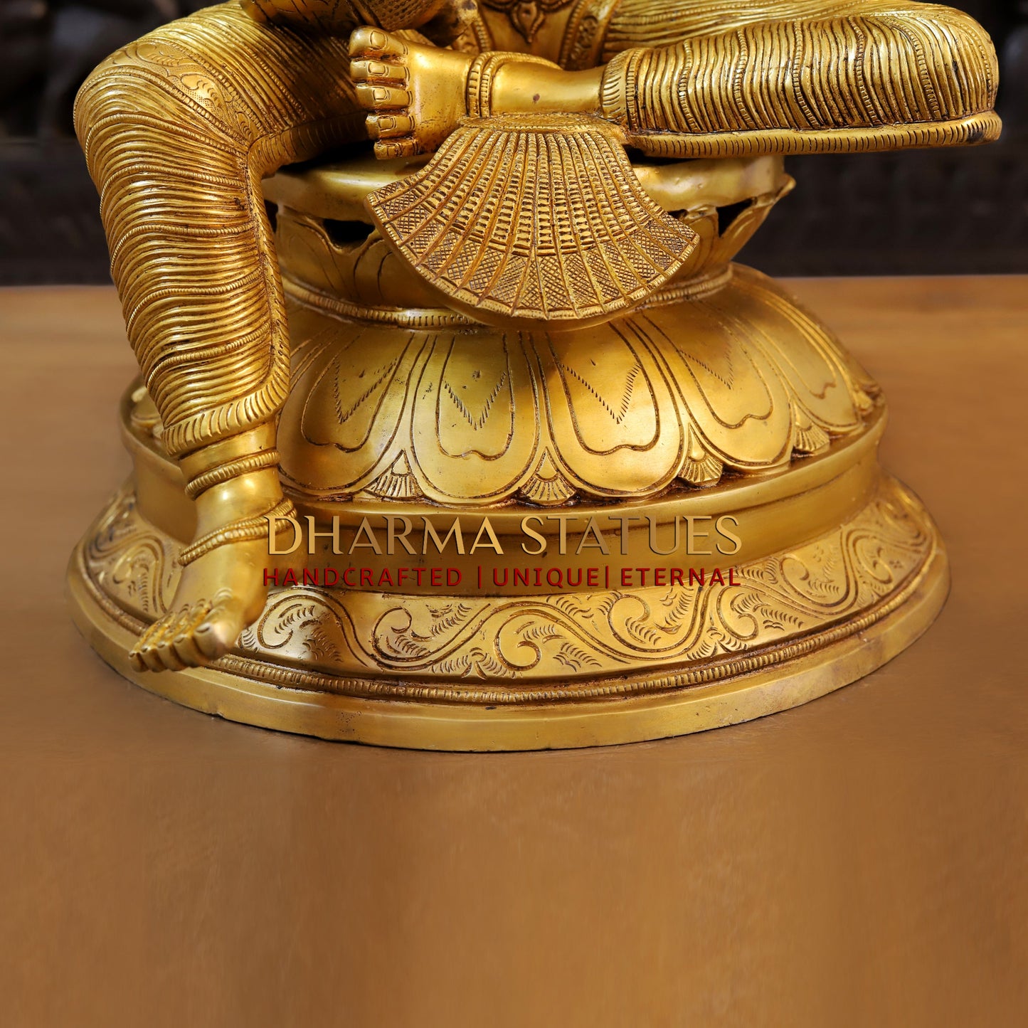 Brass Saraswati seated on Lotus, Fine Golden Finish, 24"