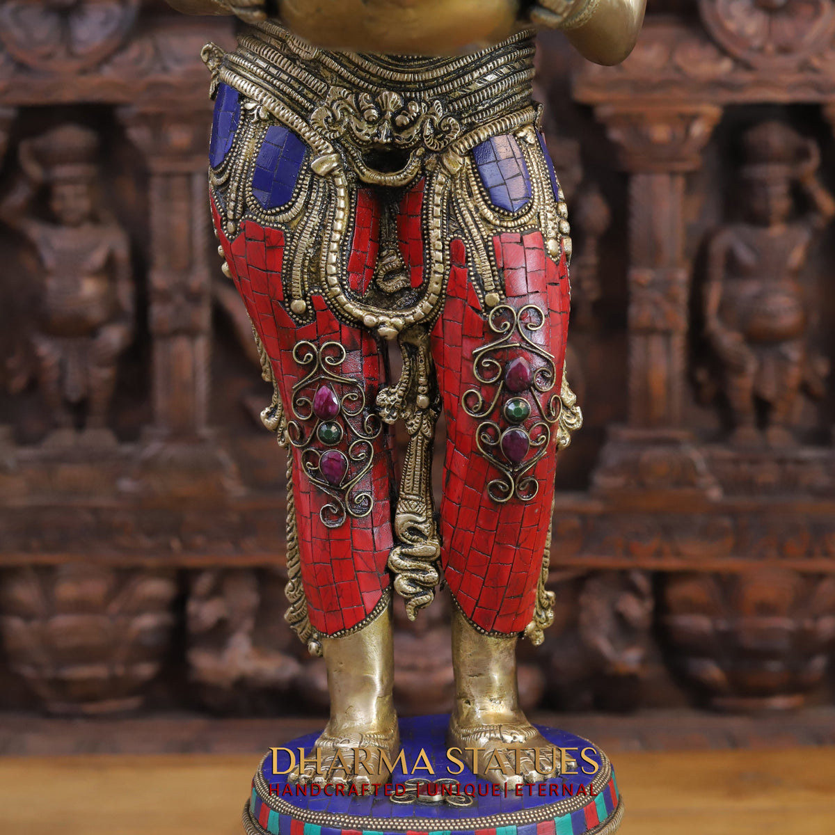 Brass Deep Lady, standing on a Lotus, Stone & Golden Finish 32"