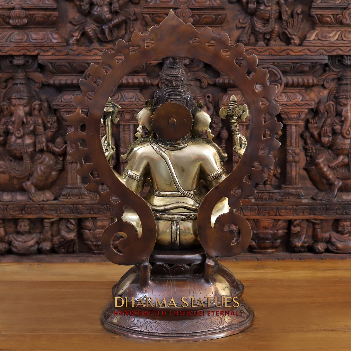 Brass Ganesh Statue, Seated on a Lotus, Fine copper and Golden Finish 26.5"
