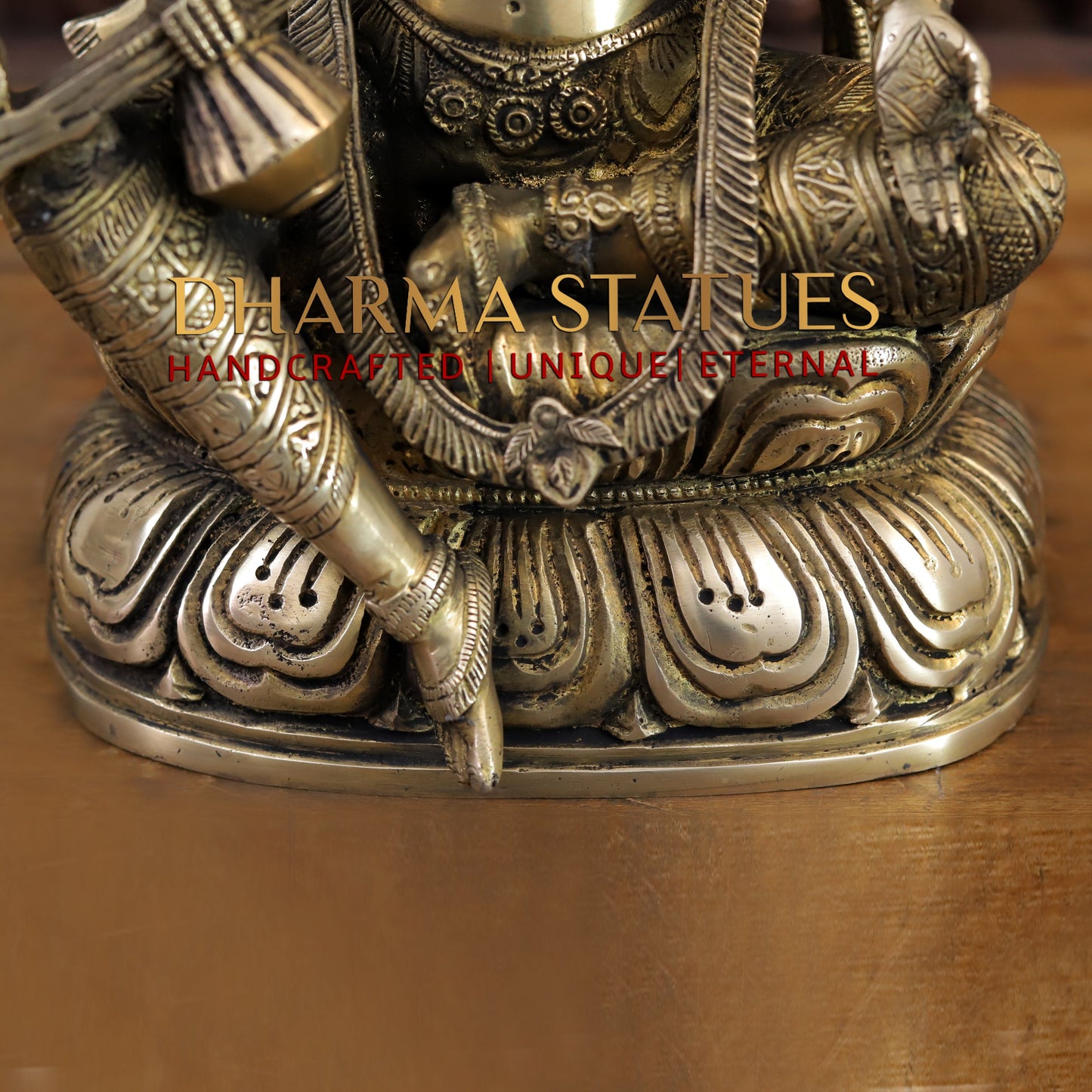 Brass Saraswati Statue, Golden Finish, 15.5"