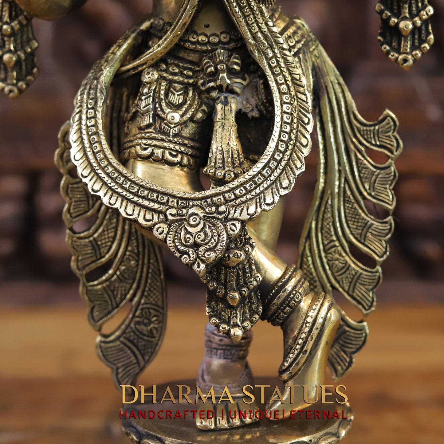 Brass Krishna Statue, Fine Golden Finish, 19"
