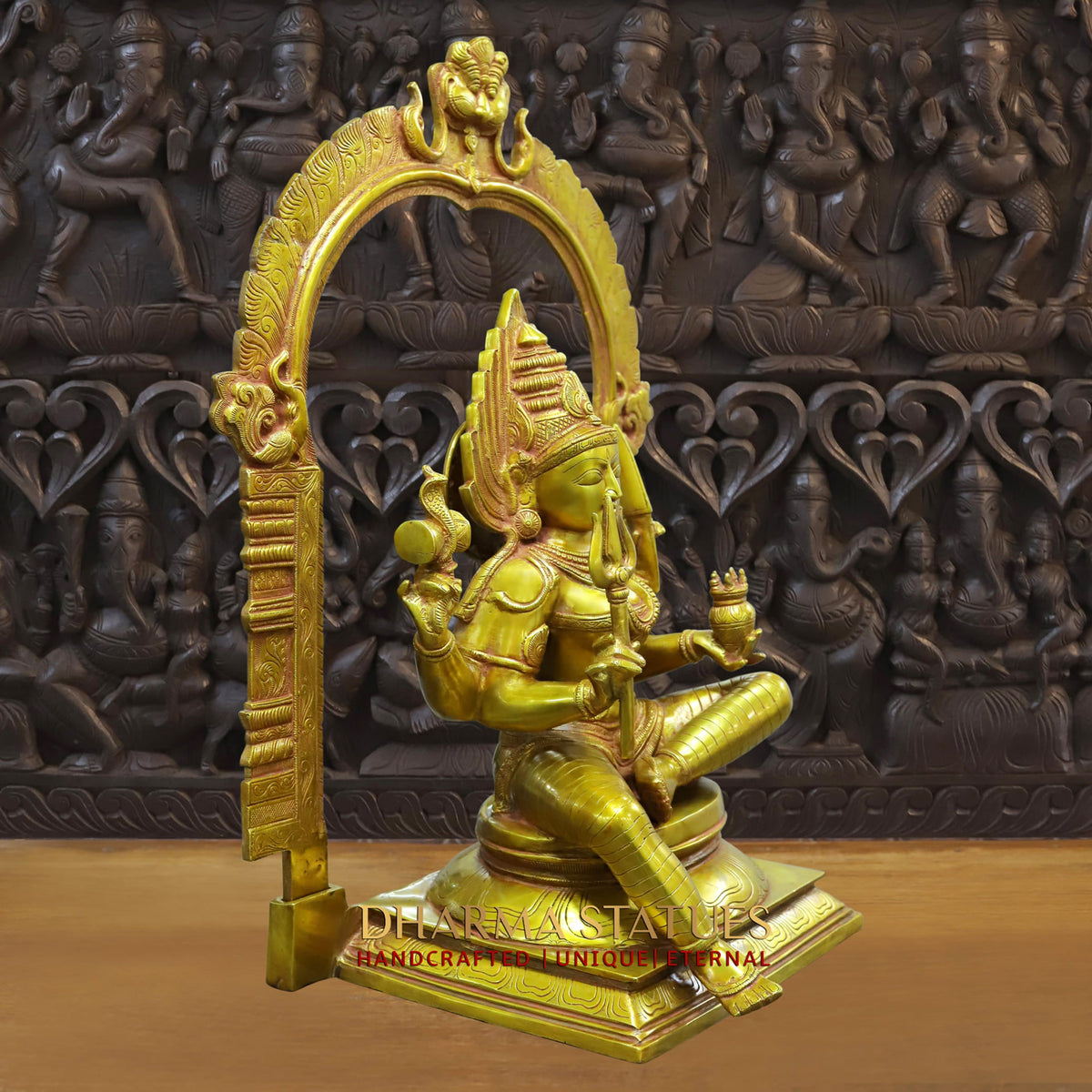 Mariamman Brass Statue, Goddess Mariamman Sitting on a Throne 27"