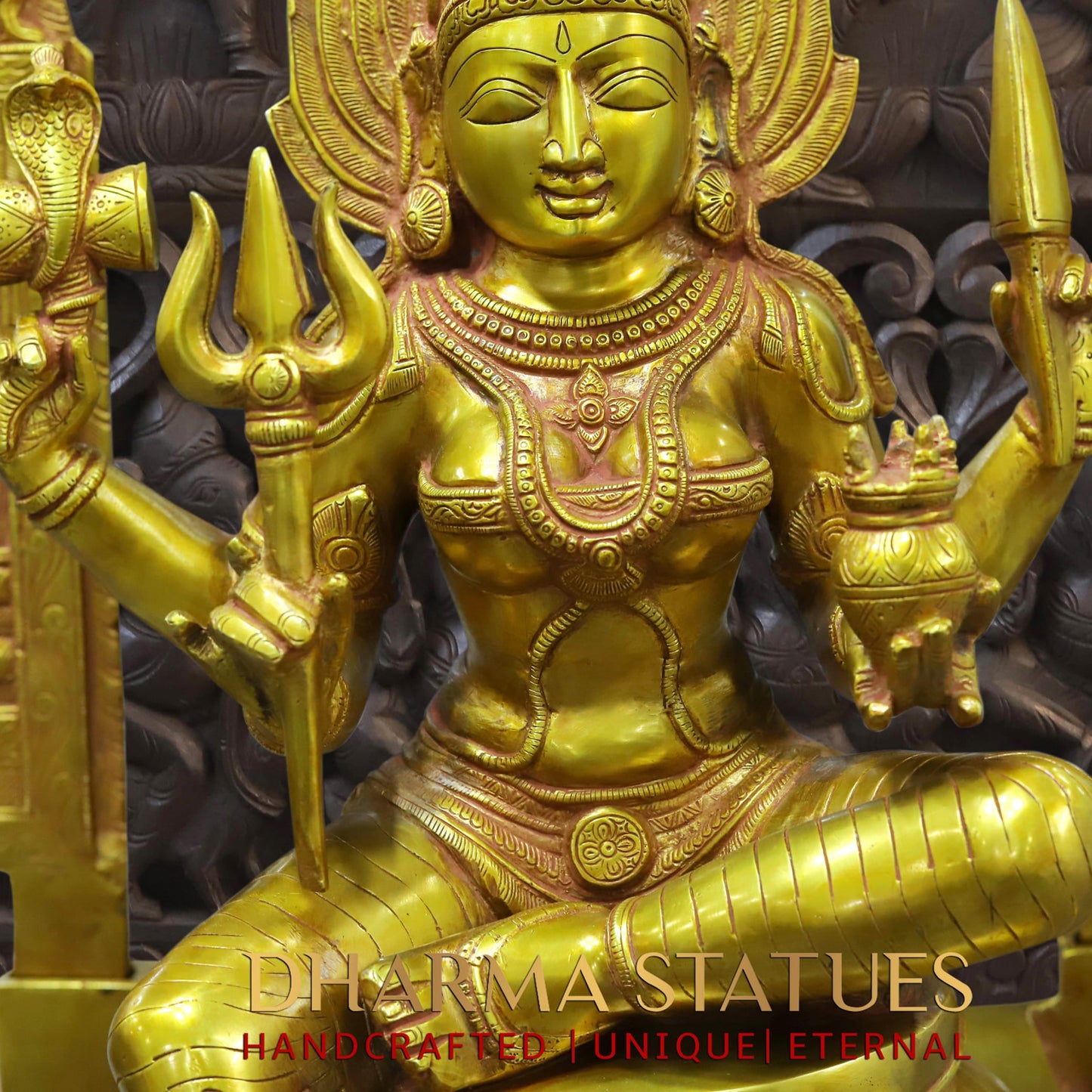 Mariamman Brass Statue, Goddess Mariamman Sitting on a Throne 27"