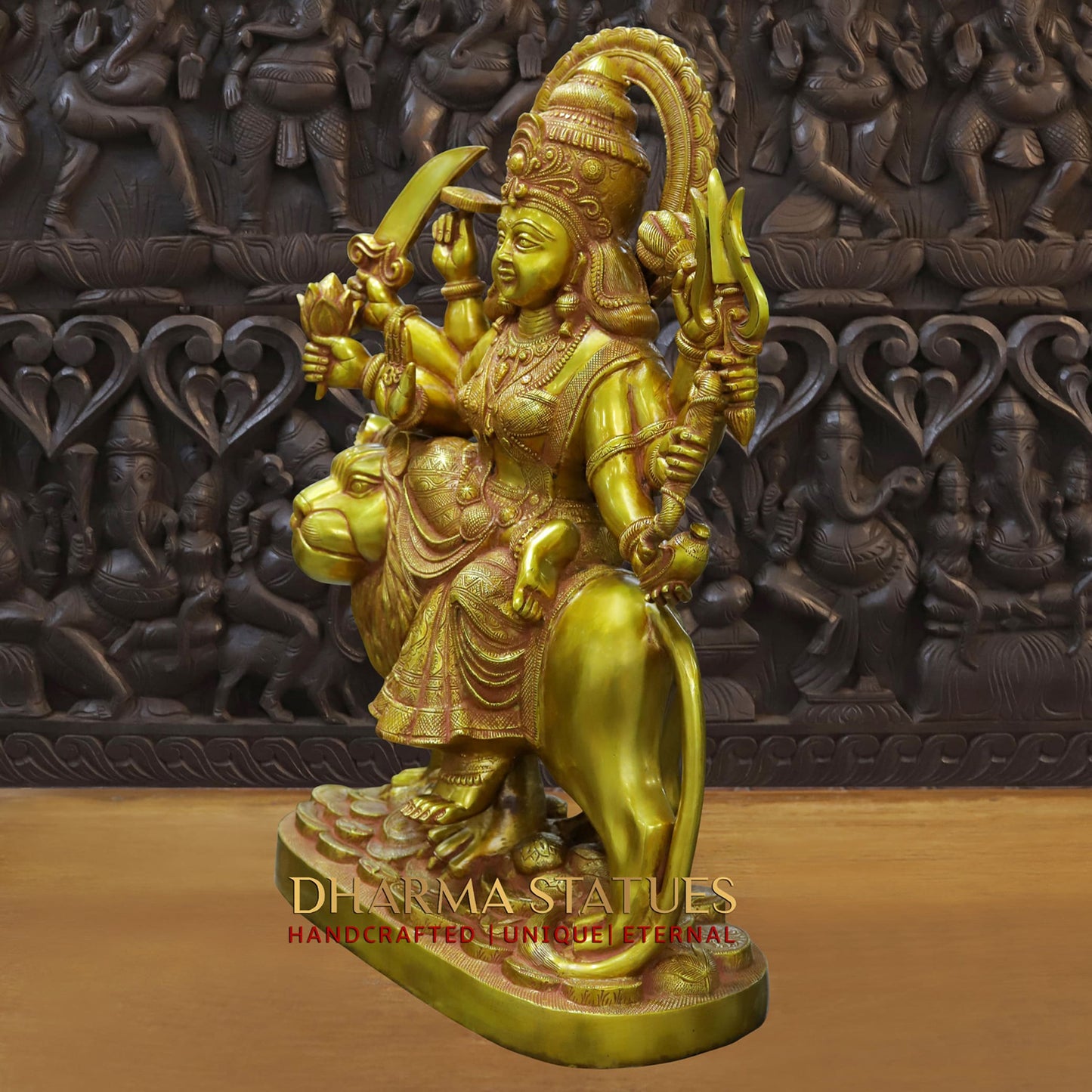 Brass Green Patina Goddess Durga Statue, Divine Resilience, 25"