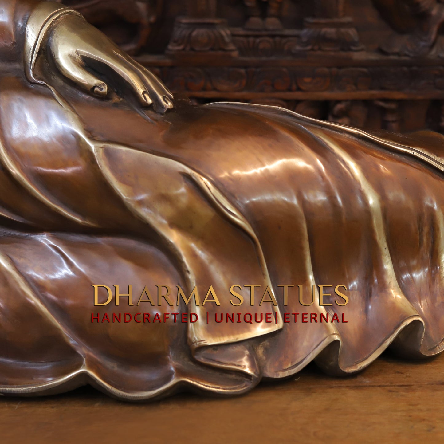 Brass Resting Buddha, Copper & Golden Finish, 19"