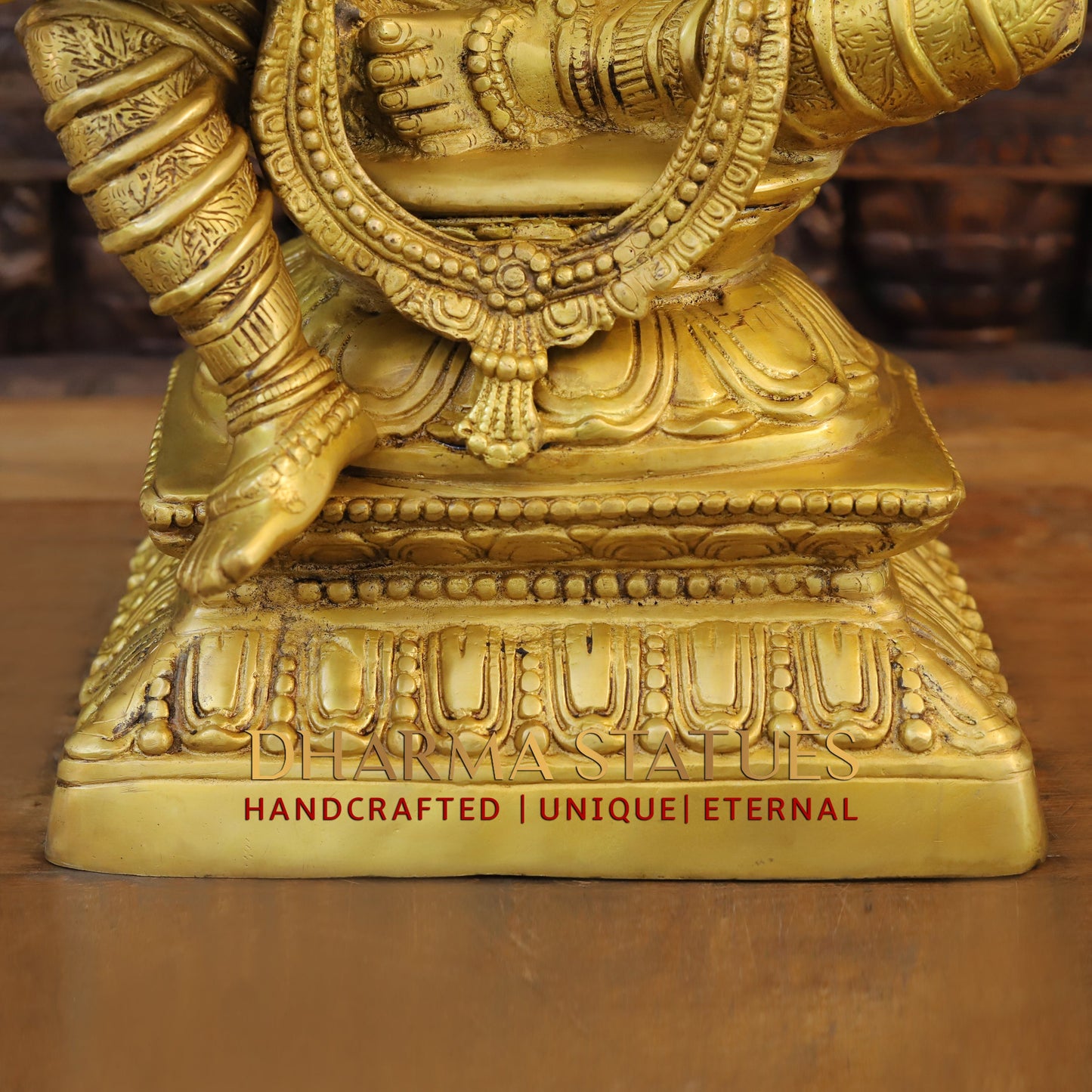 Brass Saraswati Seated, Golden Finish, 29"
