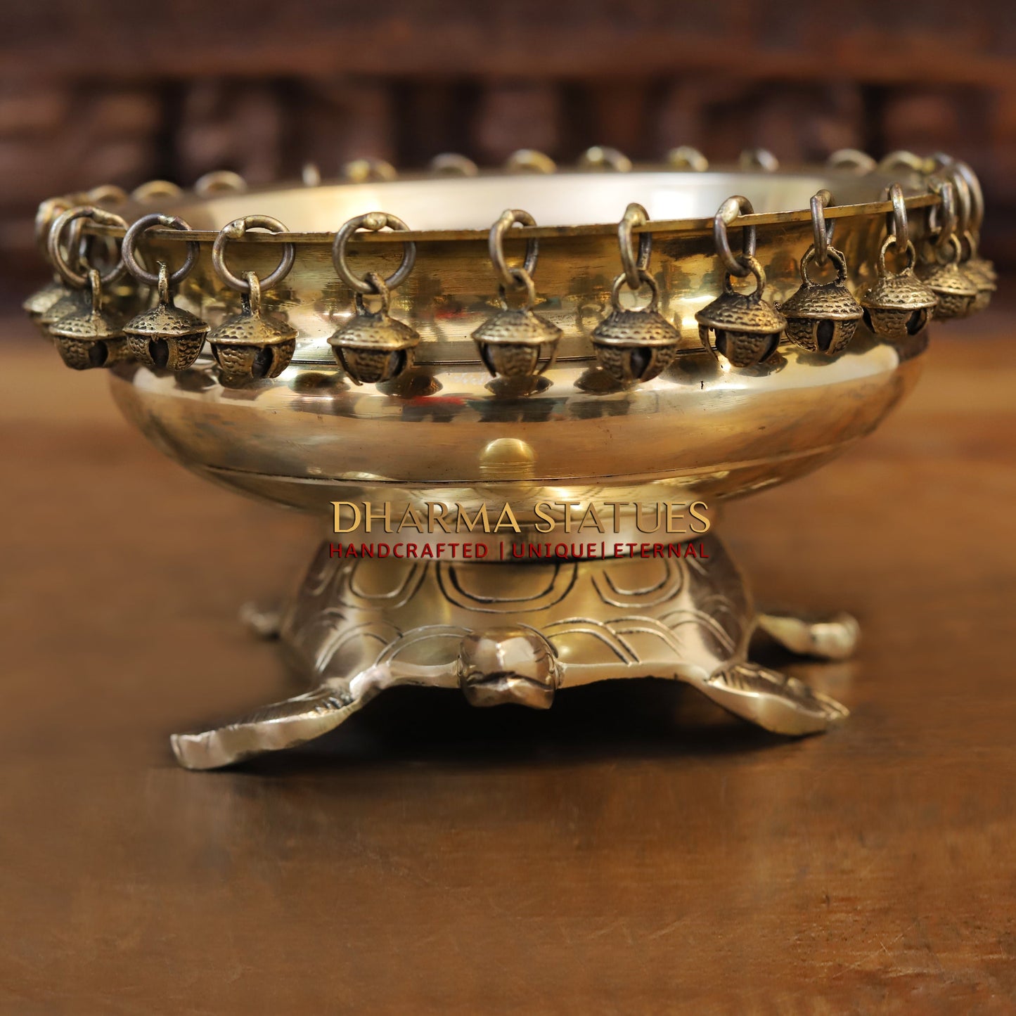 Brass Tortoise Urli with Bell, Fine Golden Finish, 5"