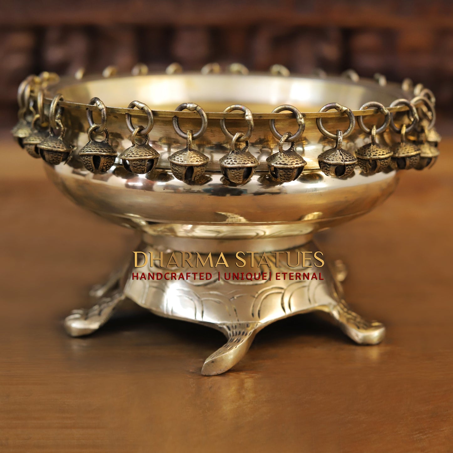Brass Tortoise Urli with Bell, Fine Golden Finish, 5"