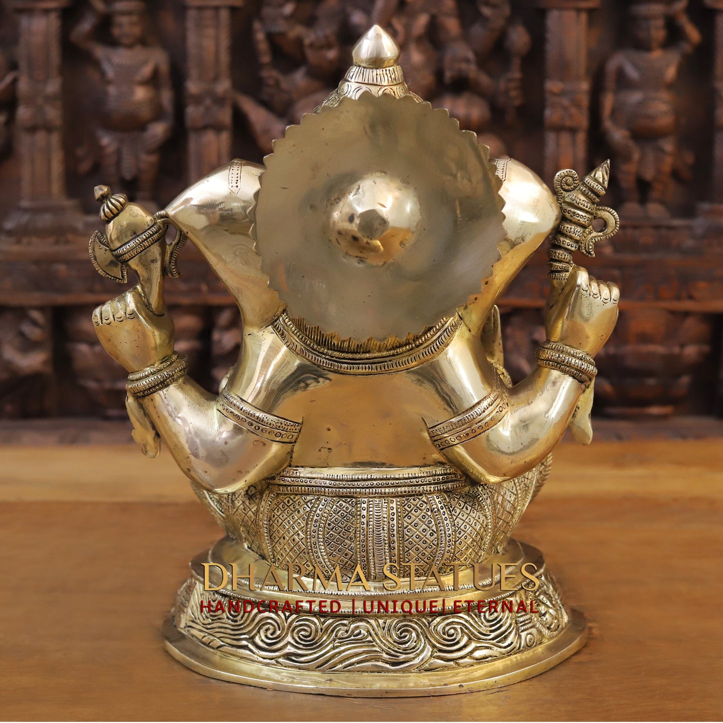Brass Ganesh seated on Base, Fine Golden Finish, 15"