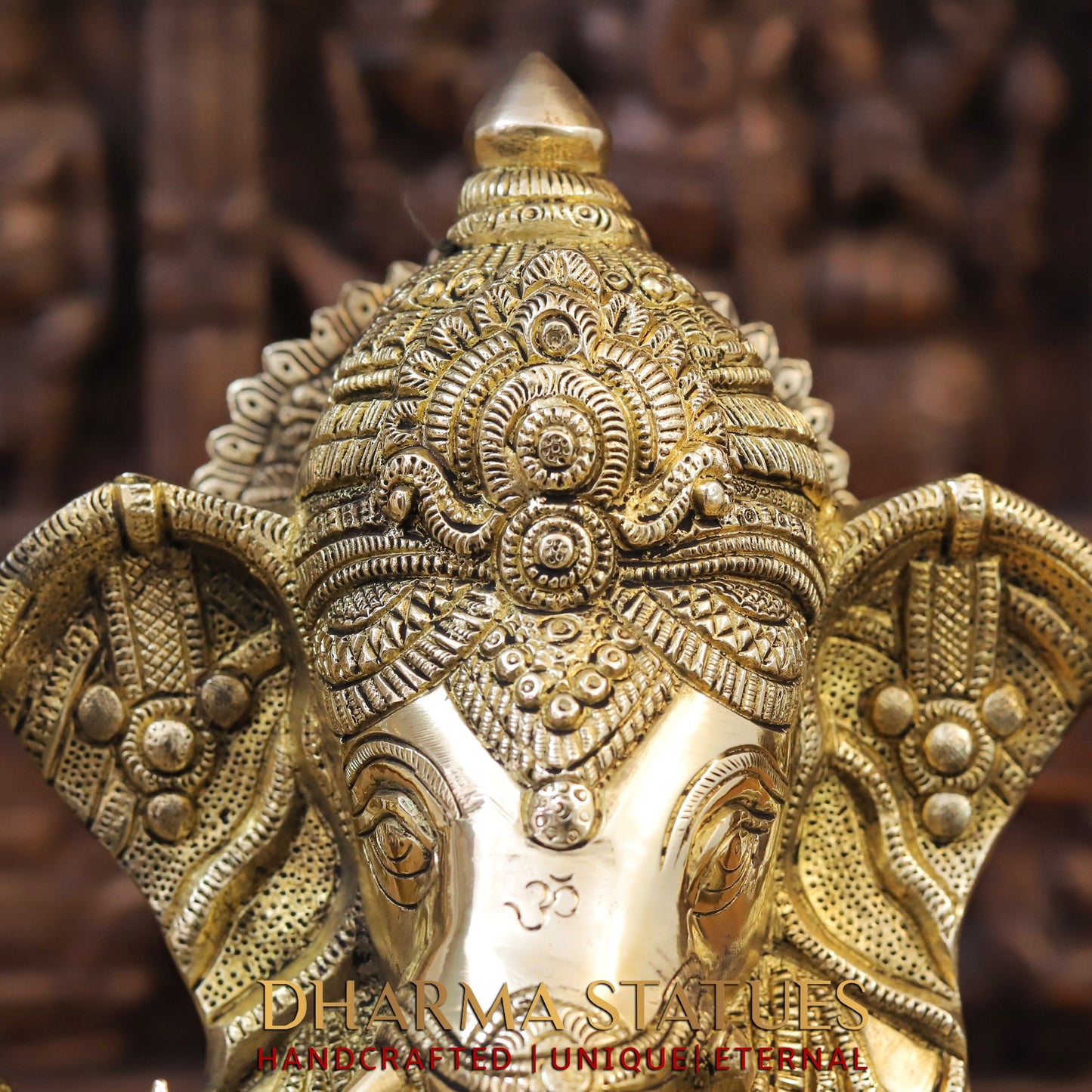 Brass Ganesh seated on Base, Fine Golden Finish, 15"