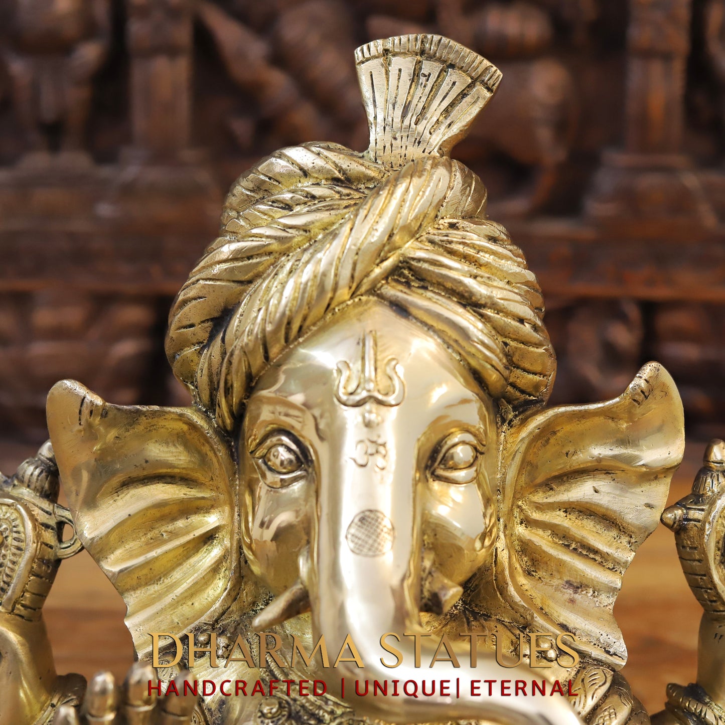 Brass Ganesh seated in a Blessing Position, Fine Gold, 14"
