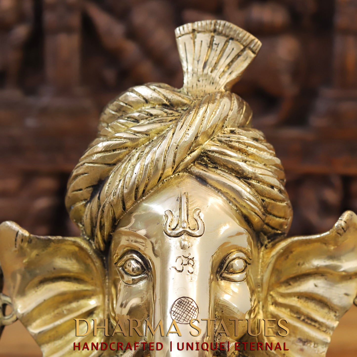 Brass Ganesh seated in a Blessing Position, Fine Gold, 14"