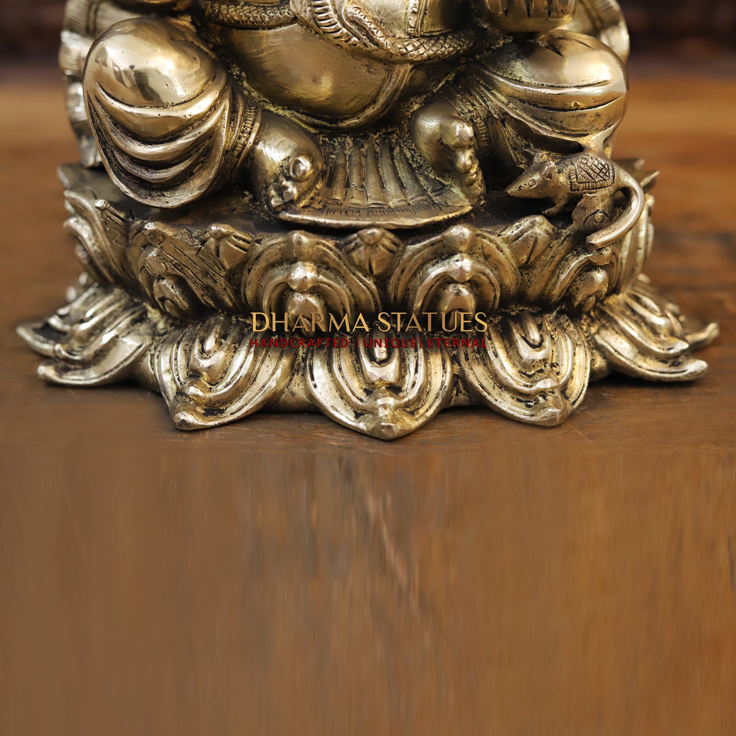 Brass Ganesh Seated on Lotus, Blessing position, Golden Finish, 11"