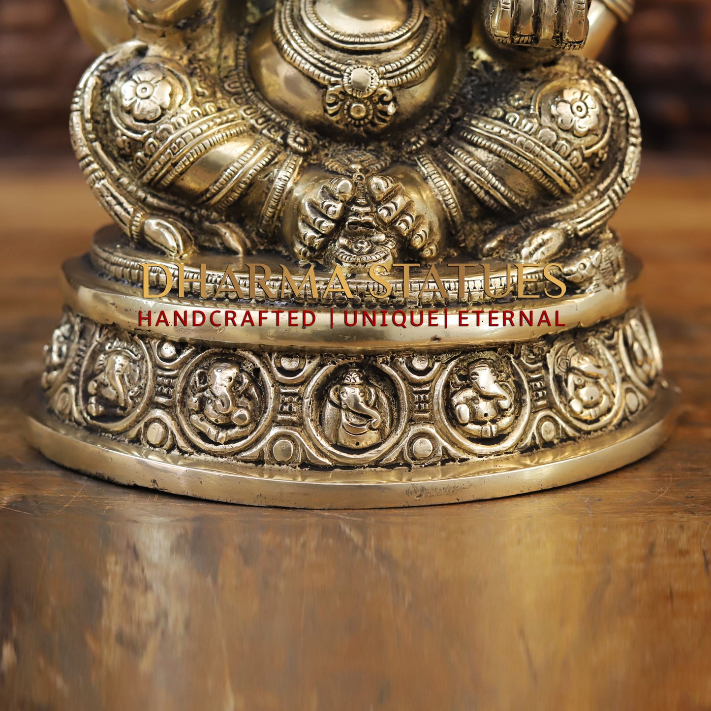 Brass Ganesh seated on Base, Blessing Posture, Fine Golden Finish, 14"