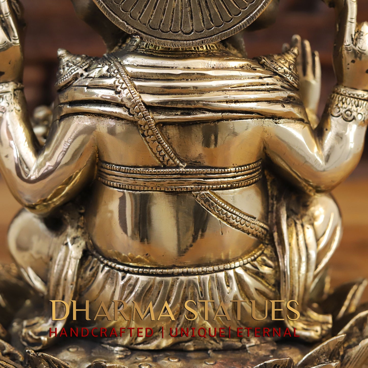 Brass Ganesh seated on Lotus, Blessing Posture, Golden Finish, 11.5"