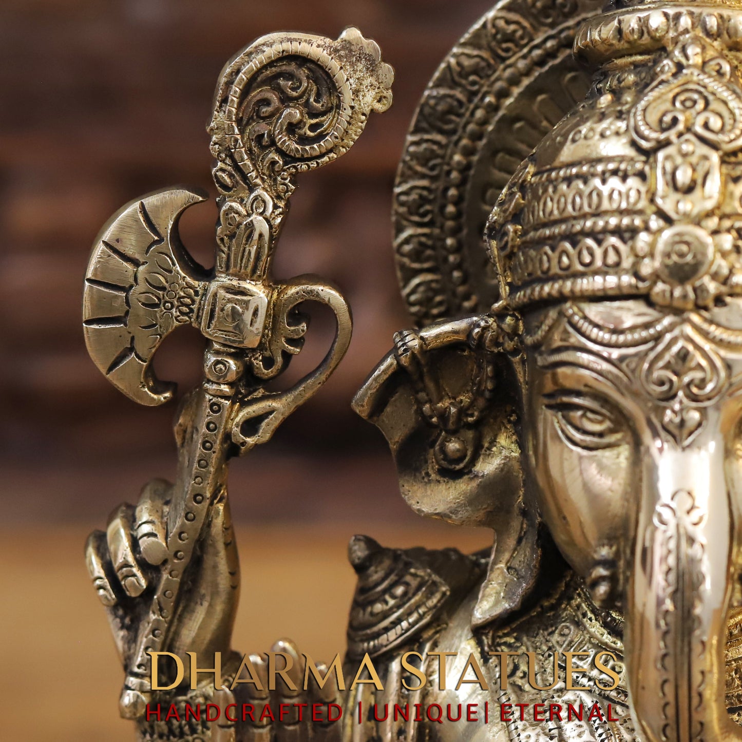 Brass Ganesh seated on Lotus, Blessing Posture, Golden Finish, 11.5"