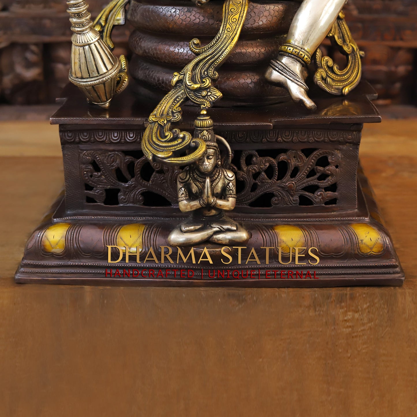 Brass Vishnu Seated on Sheshanaga, Copper & Golden Finish, 29"