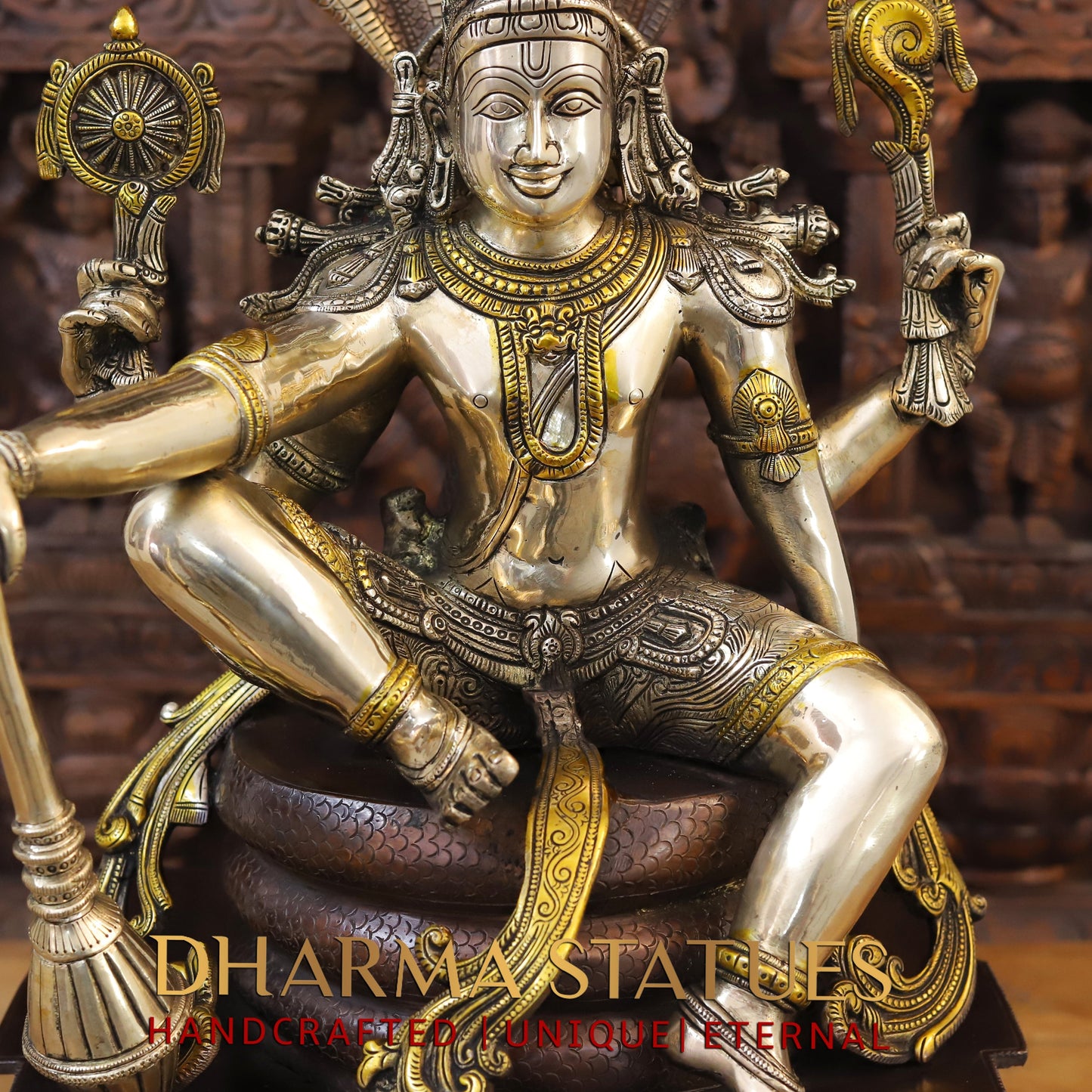 Brass Vishnu Seated on Sheshanaga, Copper & Golden Finish, 29"