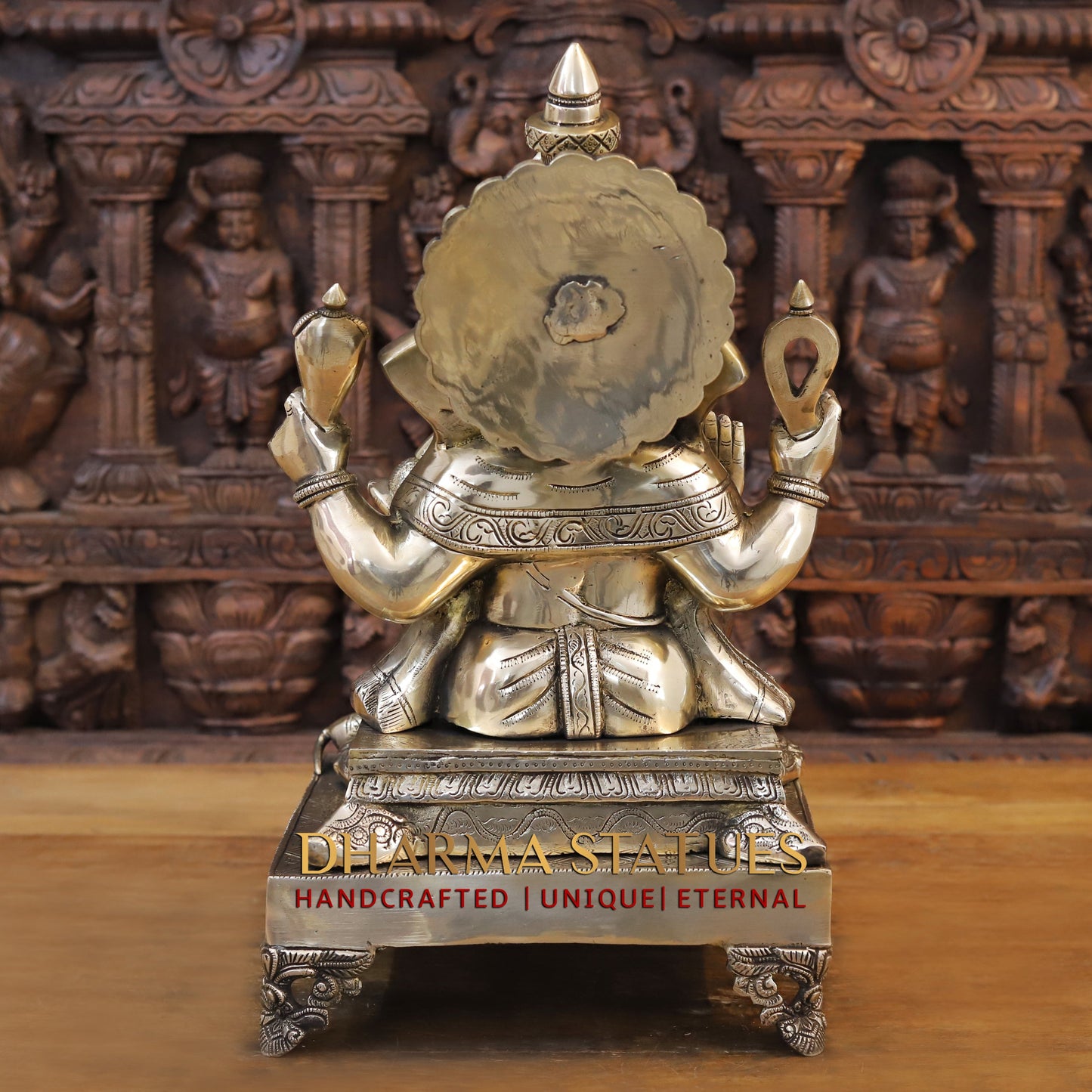 Brass Ganesh seated on Chowki, Blessing Posture, 19"