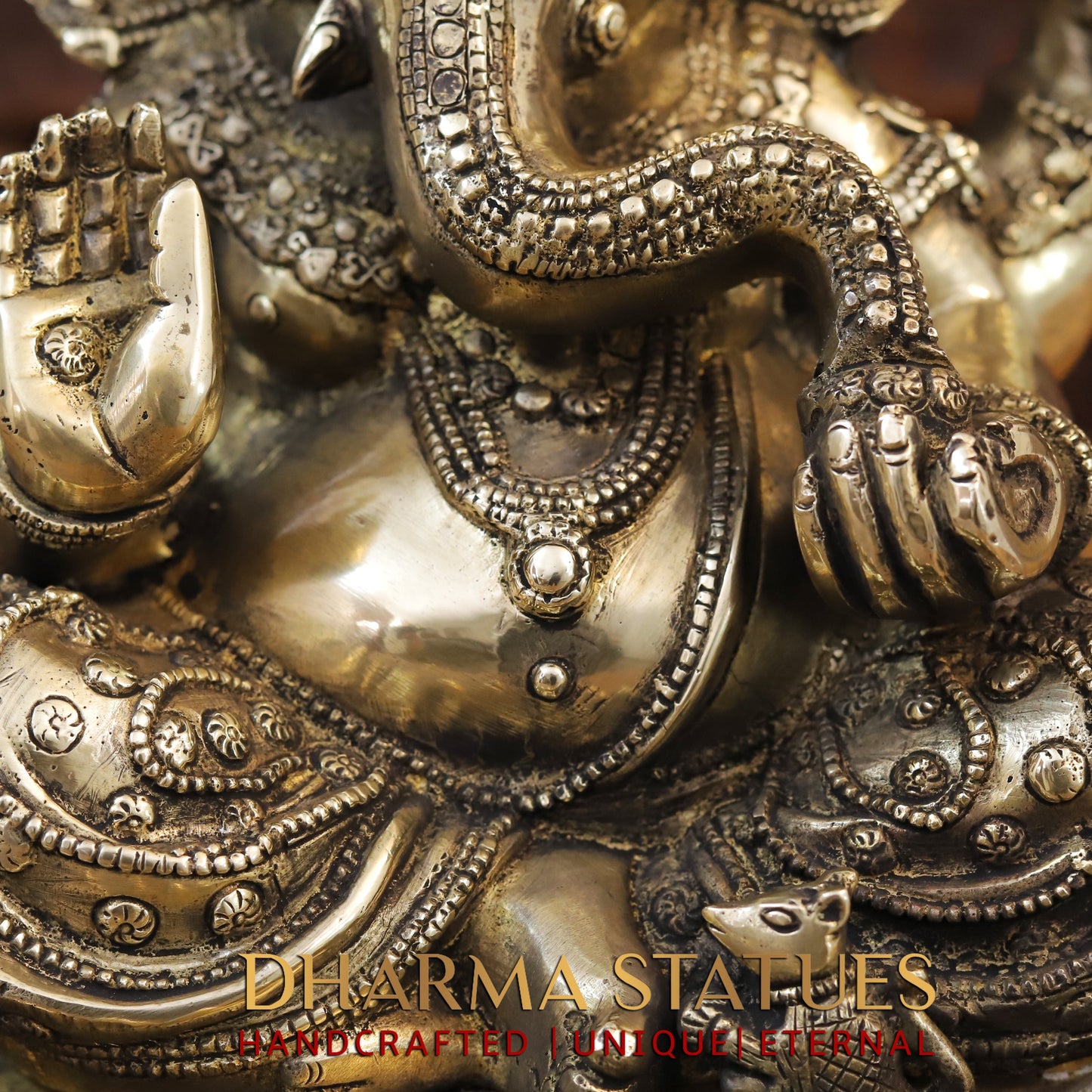 Brass Ganesh seated on Lotus, Blessing Position, Golden Finish, 15"