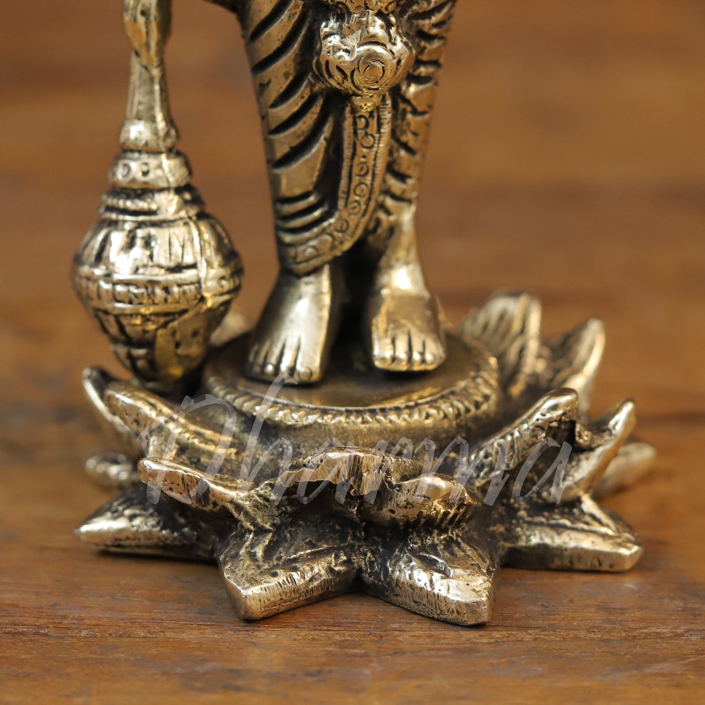 Brass Lord Vishnu Statue Standing on Lotus, Fine Golden Finish, 8.5"