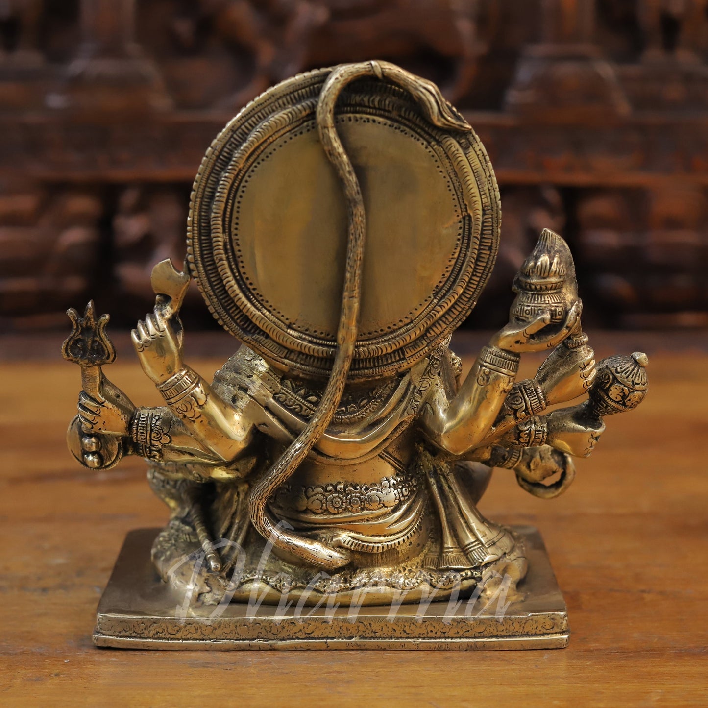 Brass Panchmukhi Hanuman Seated, Fine Golden Finish, 9"