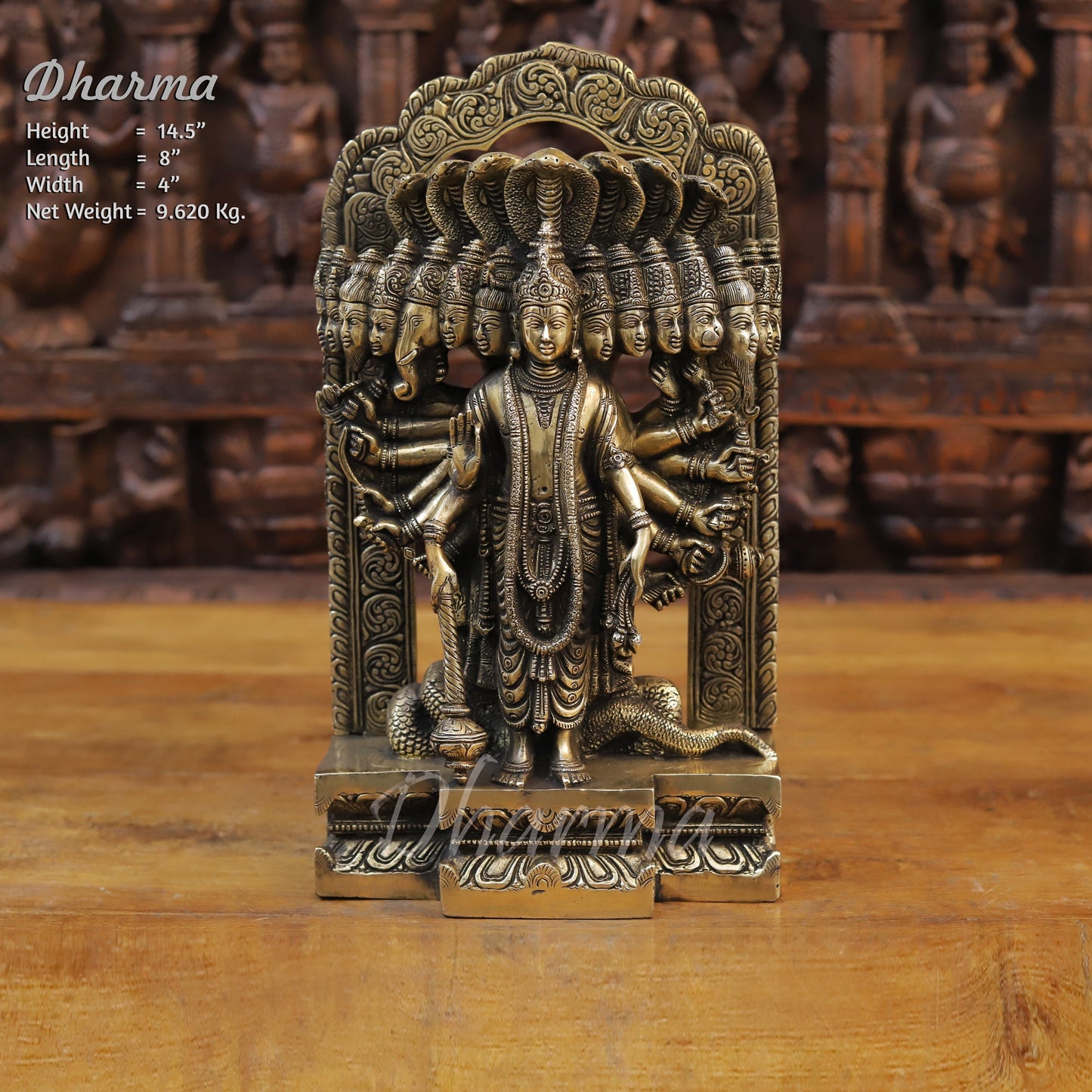 Brass Vishnu in his Cosmic Magnification, Fine Golden Finish, 14.5"