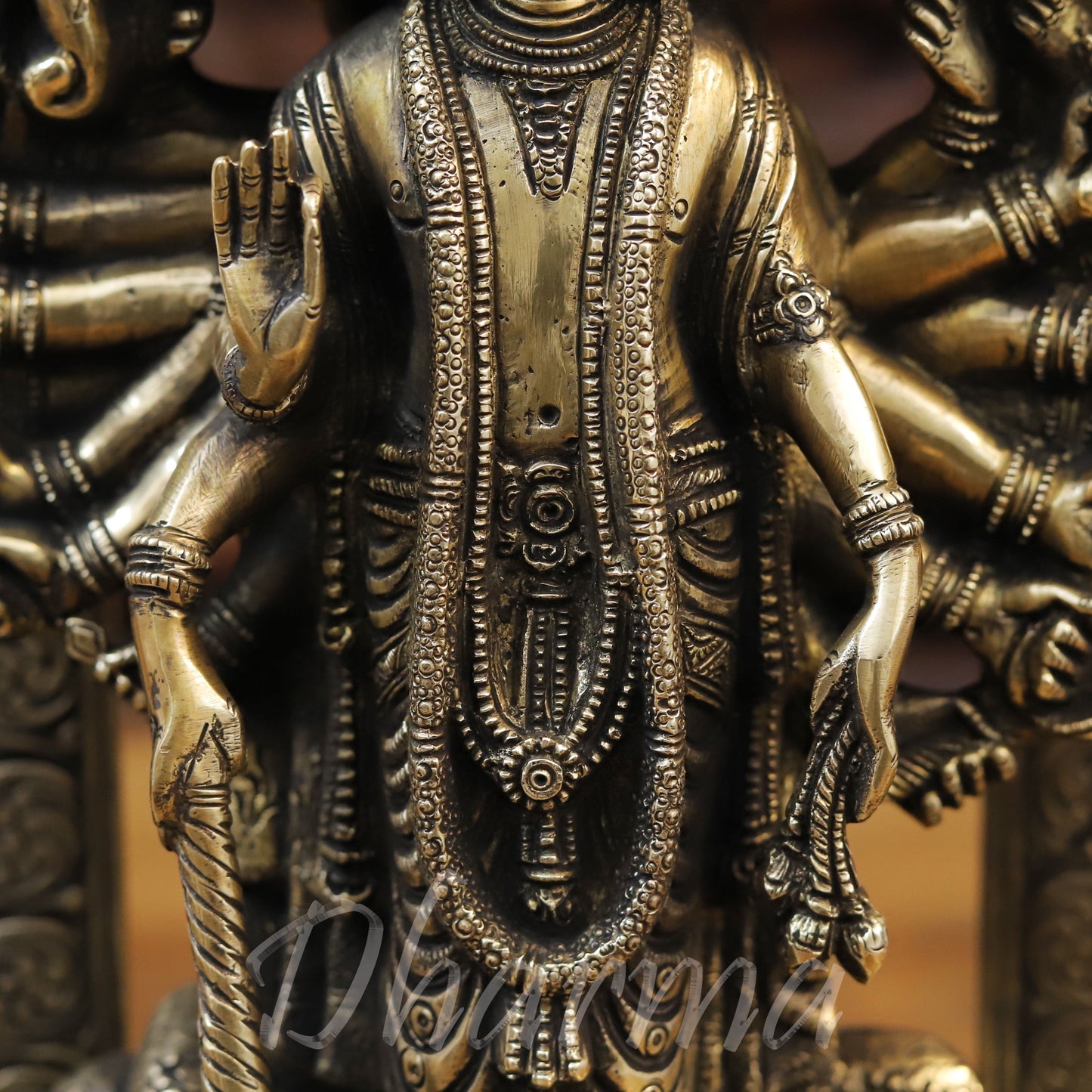 Brass Vishnu in his Cosmic Magnification, Fine Golden Finish, 14.5"
