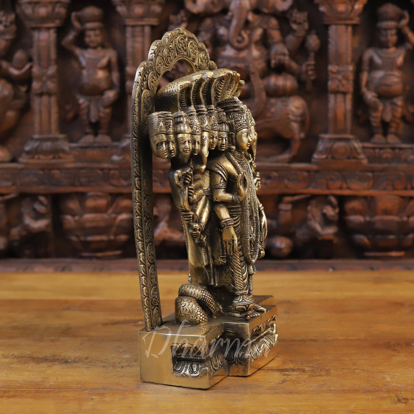 Brass Vishnu in his Cosmic Magnification, Fine Golden Finish, 14.5"