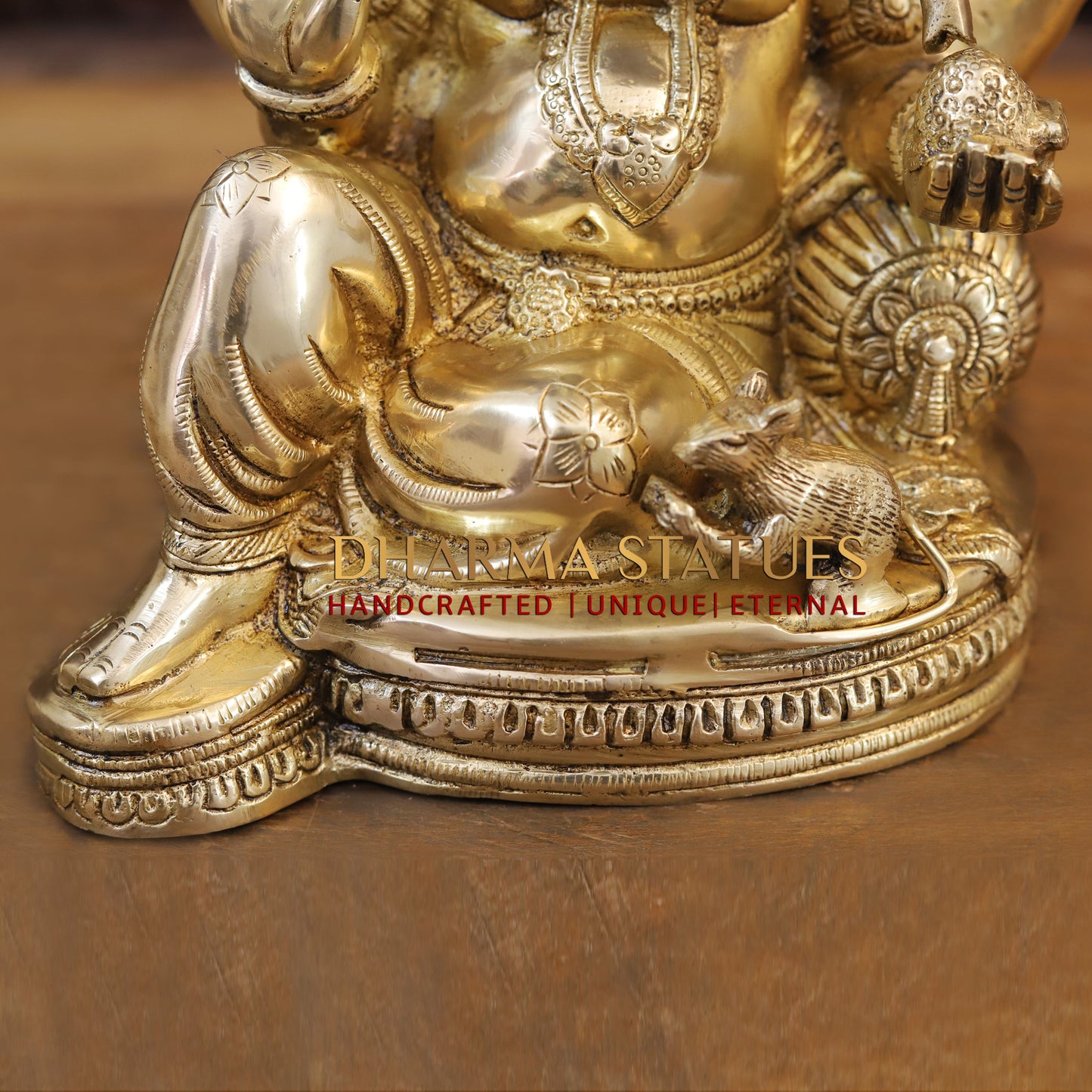 Brass Ganesh seated, Blessing Posture, Golden Finish, 12"