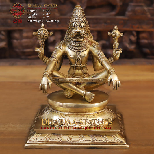 Brass Narasimha seated, Golden Finish, 10"