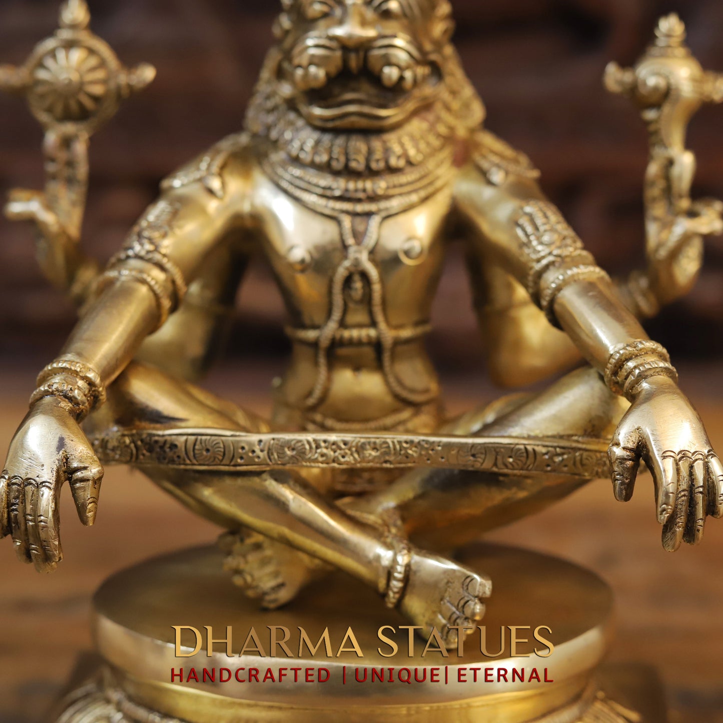 Brass Narasimha seated, Golden Finish, 10"