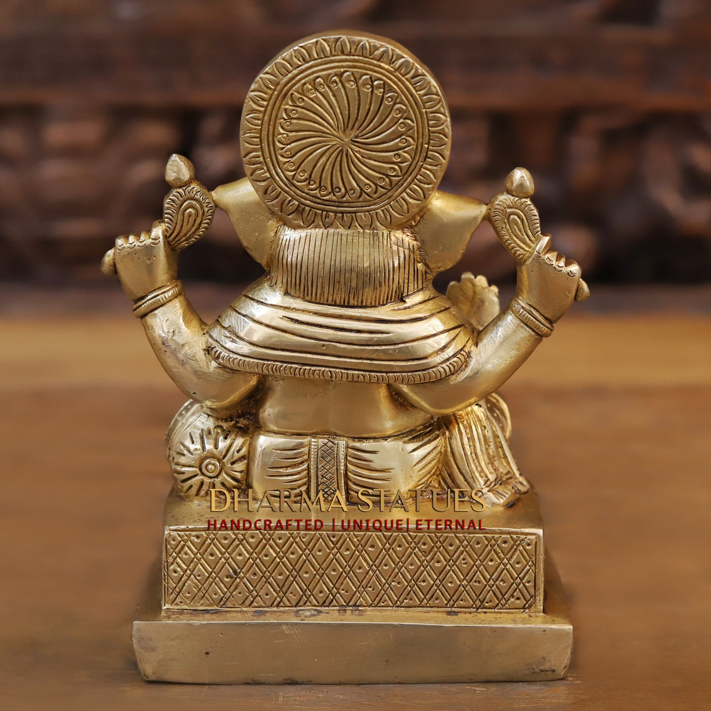 Brass Ganesh seated, Blessing Posture, Golden Finish, 7.5"