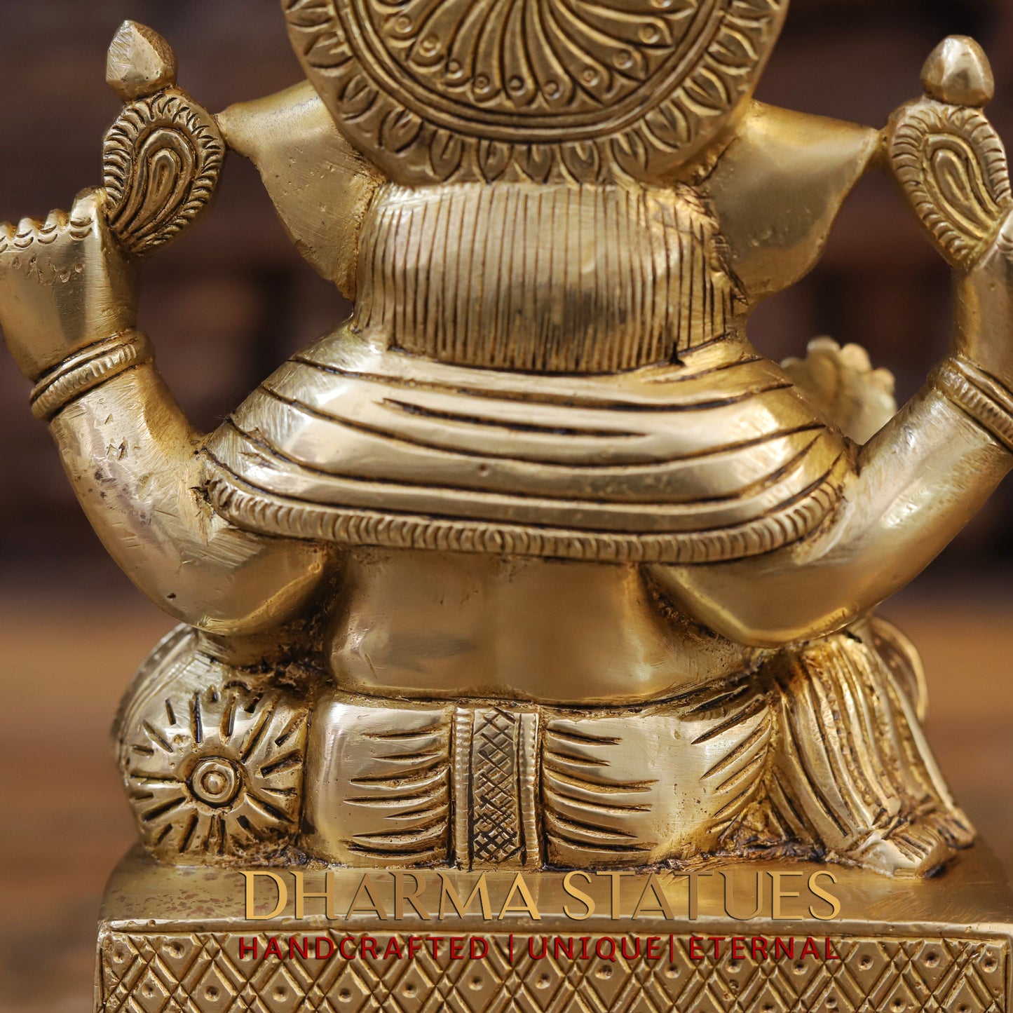 Brass Ganesh seated, Blessing Posture, Golden Finish, 7.5"