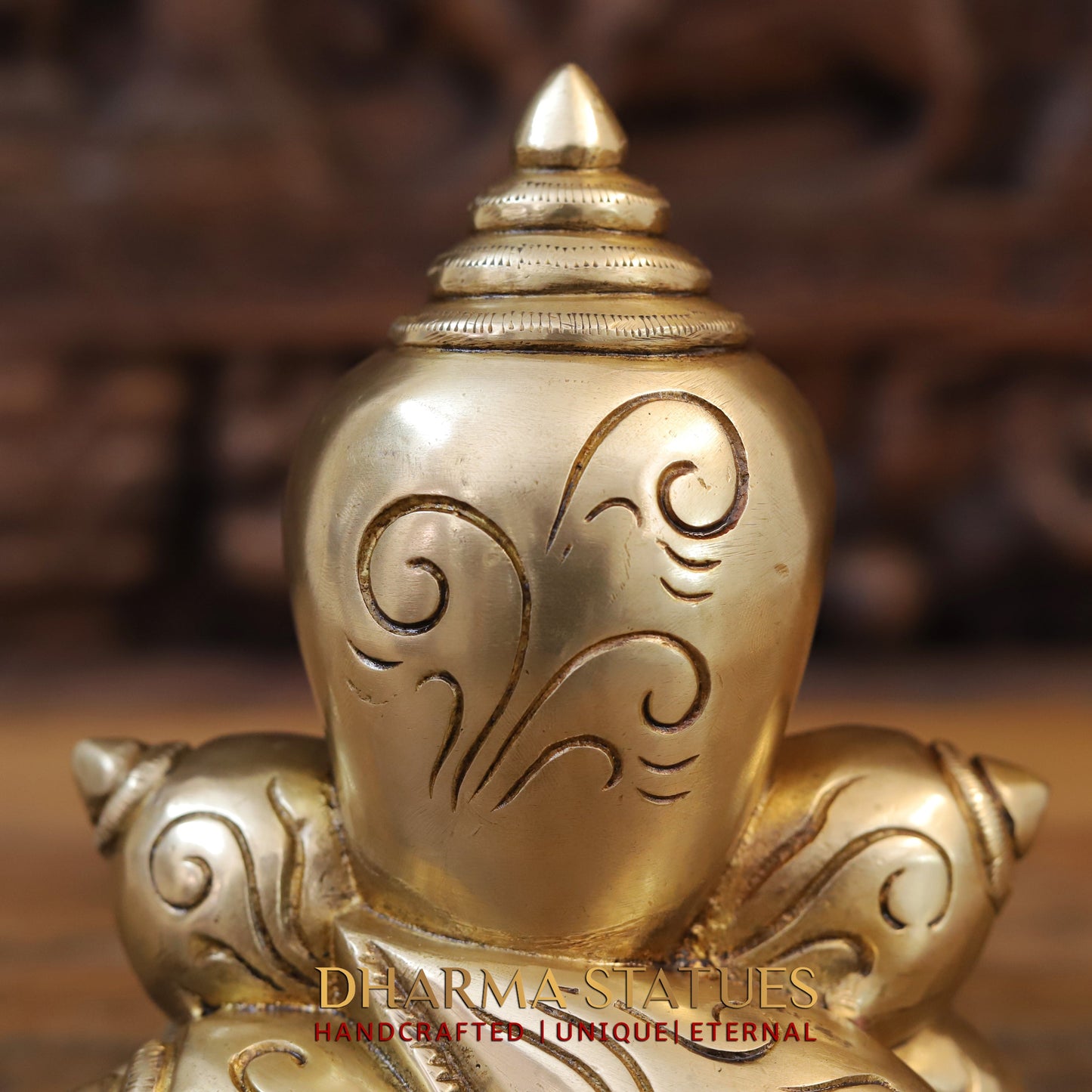 Brass Modern Shankhya Ganesha with OM inscriptions, Golden Finish, 7.5"