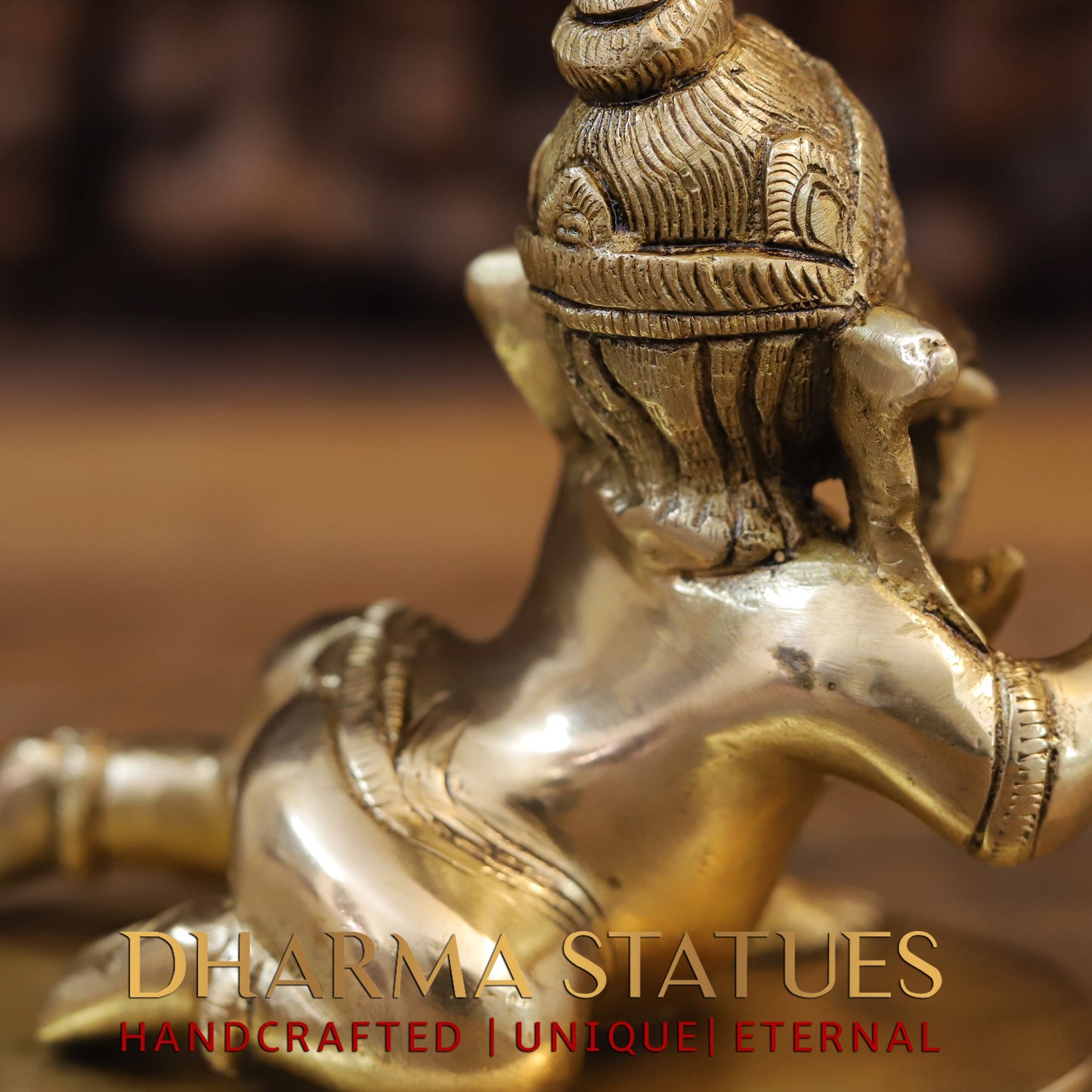 Brass Ganesh with Modak in Hands, Golden Finish, 6"