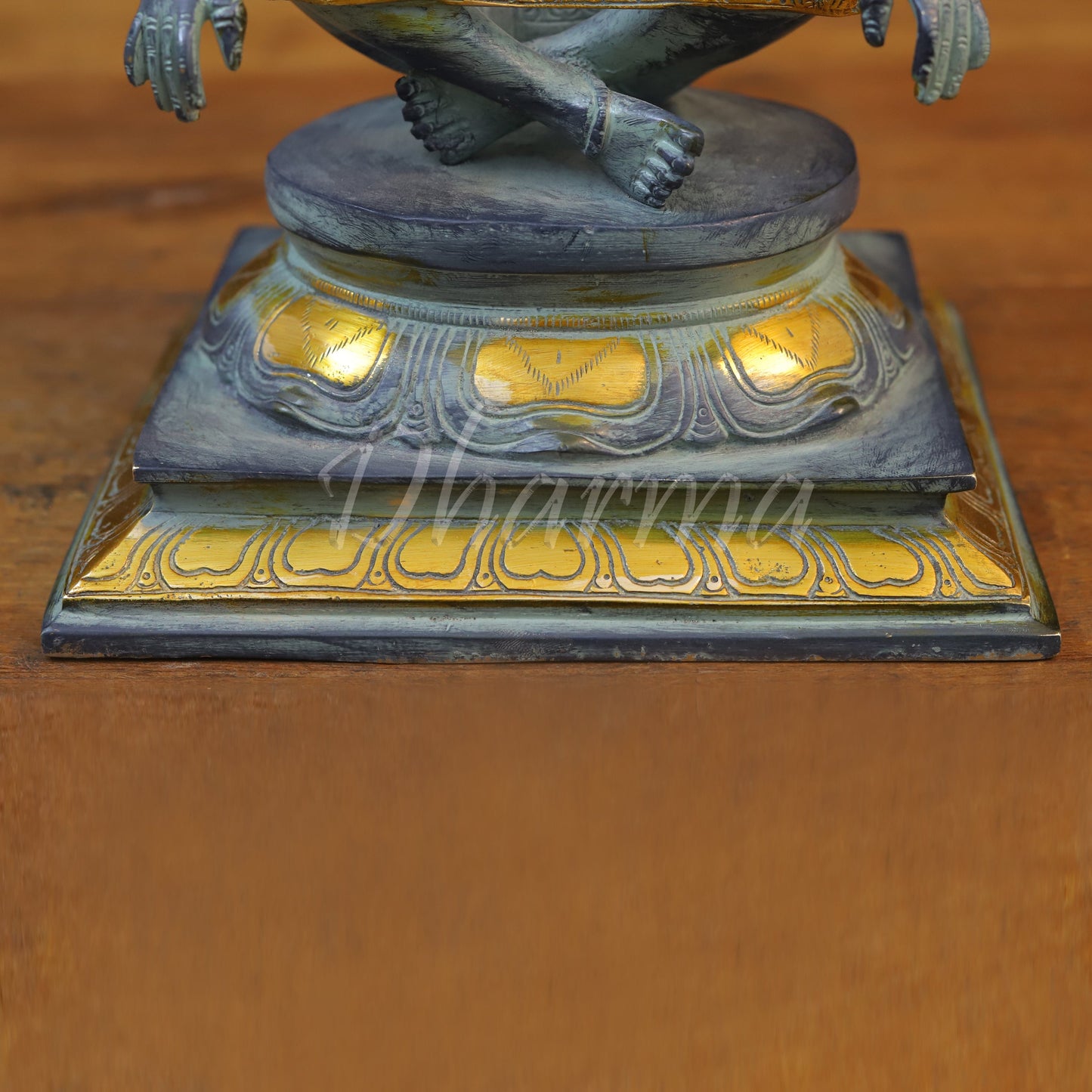 Brass Yoga Narsimha Idol, Black patina and Golden Finish 10.5"