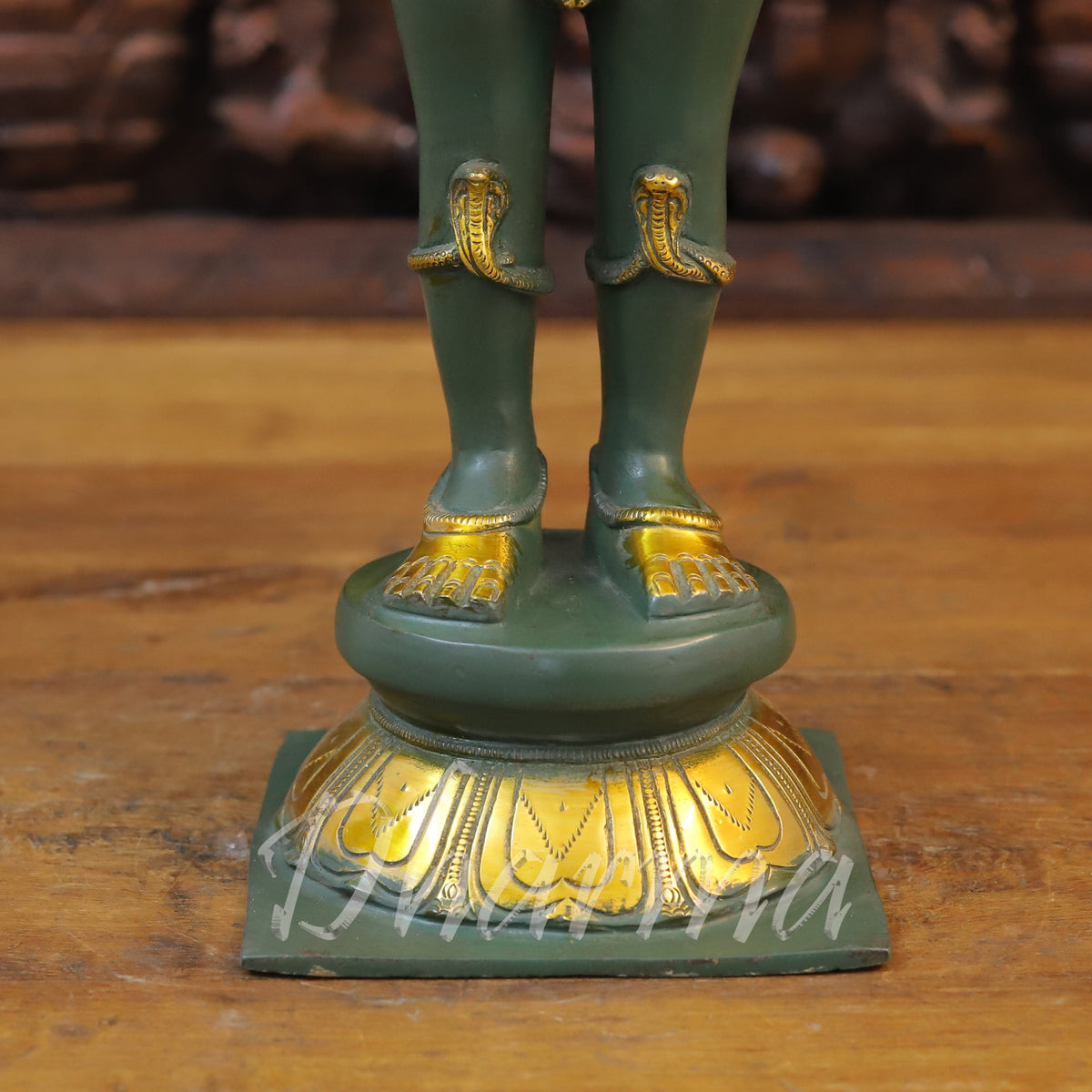 Brass Garuda Idol, Namaskar Position, Green Patina with Golden Finish 22"