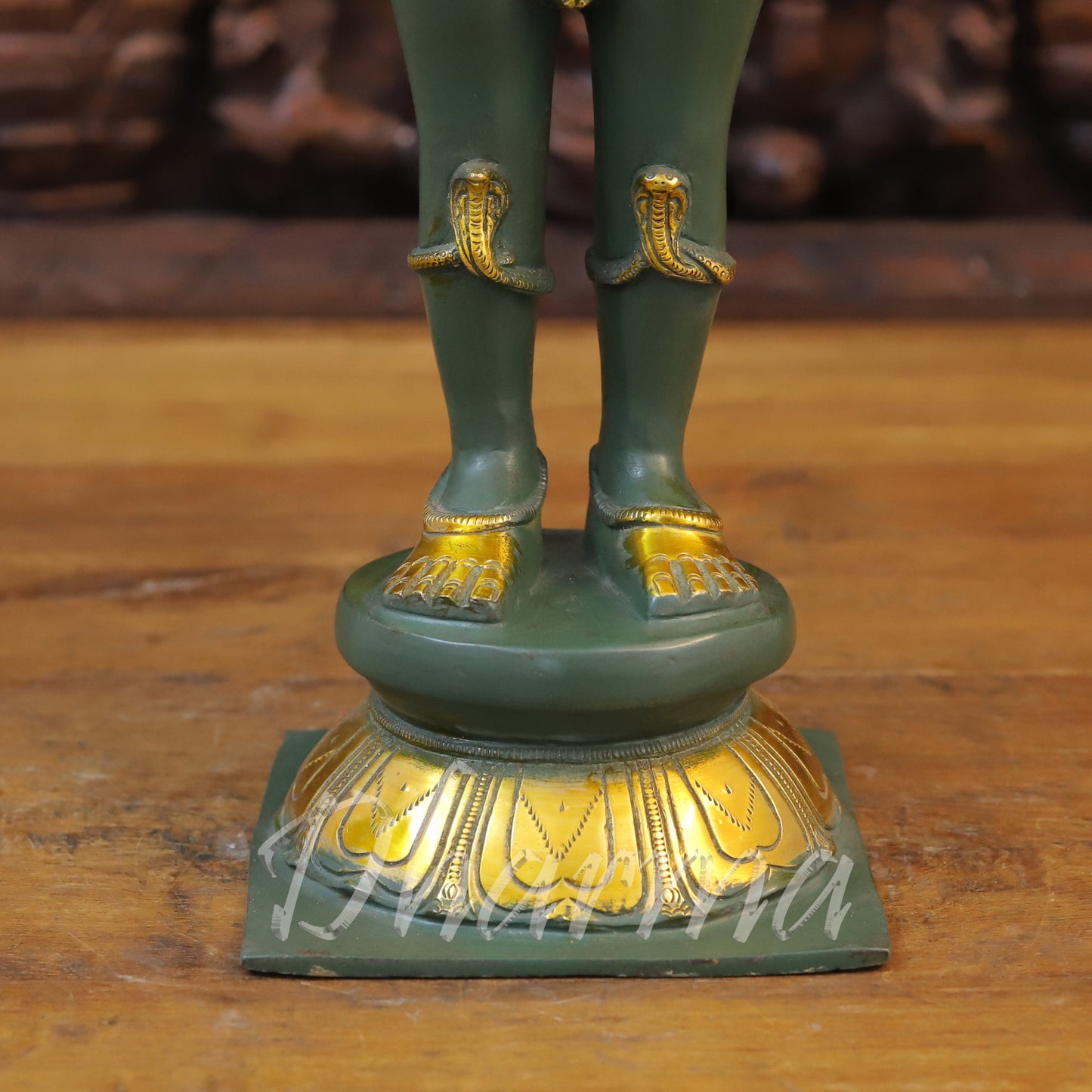 Brass Garuda Idol, Namaskar Position, Green Patina with Golden Finish 22"