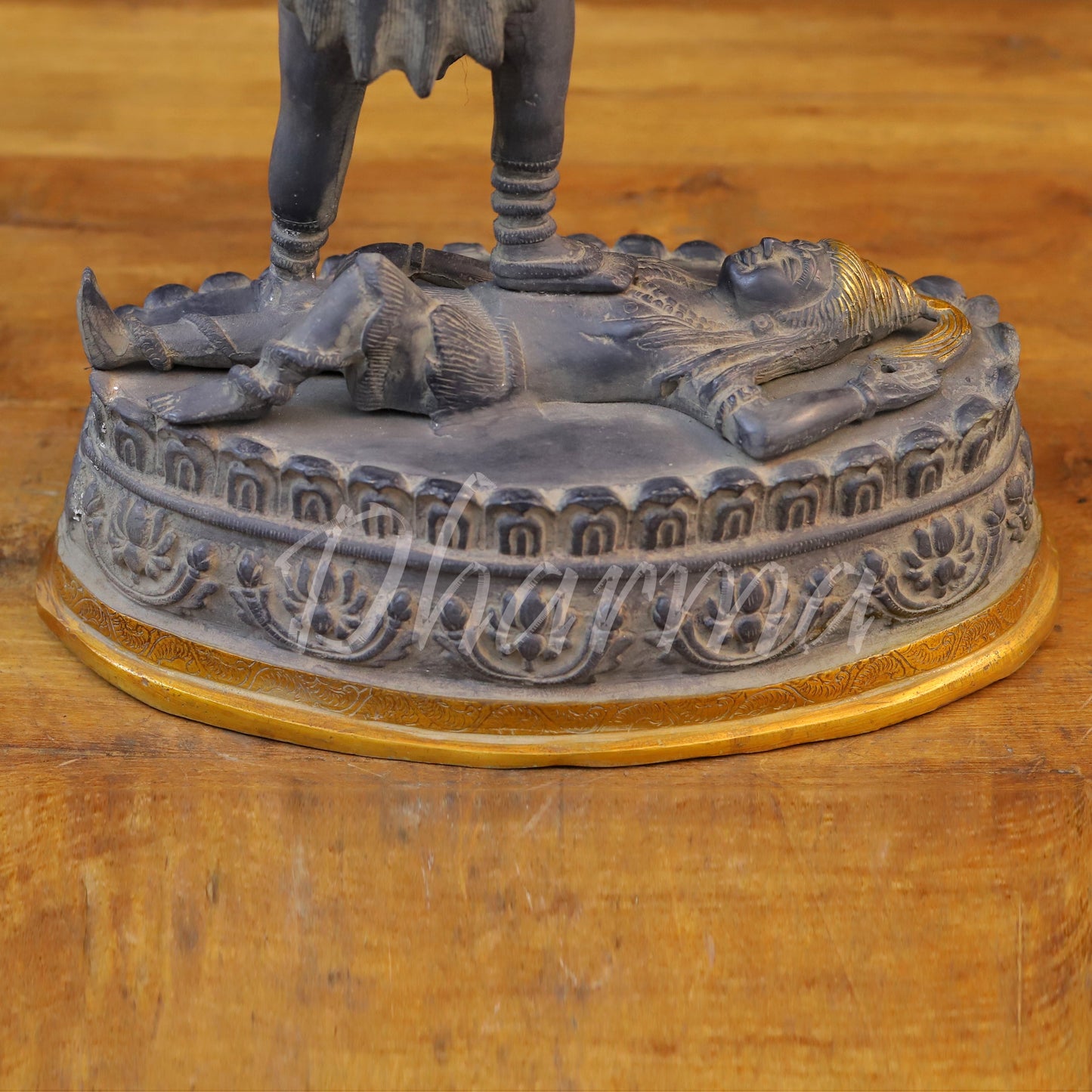 Brass Kali Idol, Standing on Shiva Chest, Black Patina & Golden Finish 20"