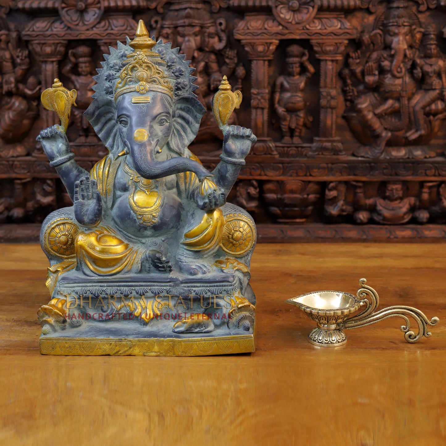 Brass Ganesh , Black patina & Golden finish 19"