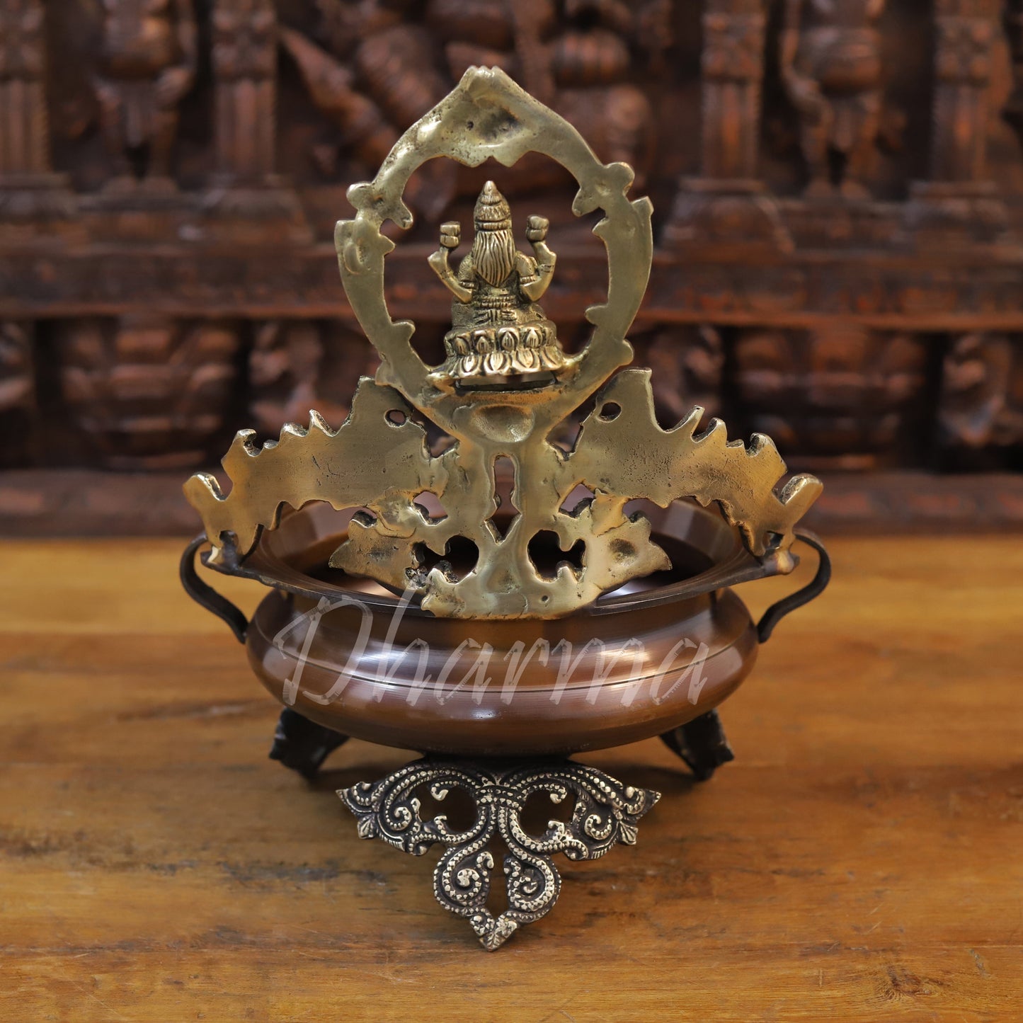 Brass Lakshmi Urli, Embrace Spiritual Serenity, Golden and Copper Finish 13.5"