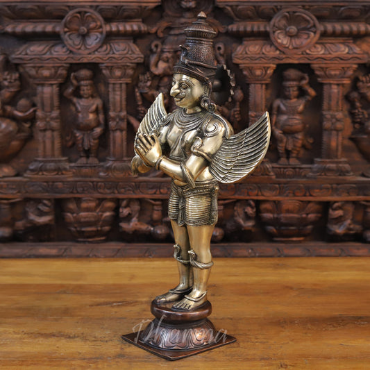 Brass Garuda Statue, Standing in Anjali Mudra, Fine Golden Finish 22"