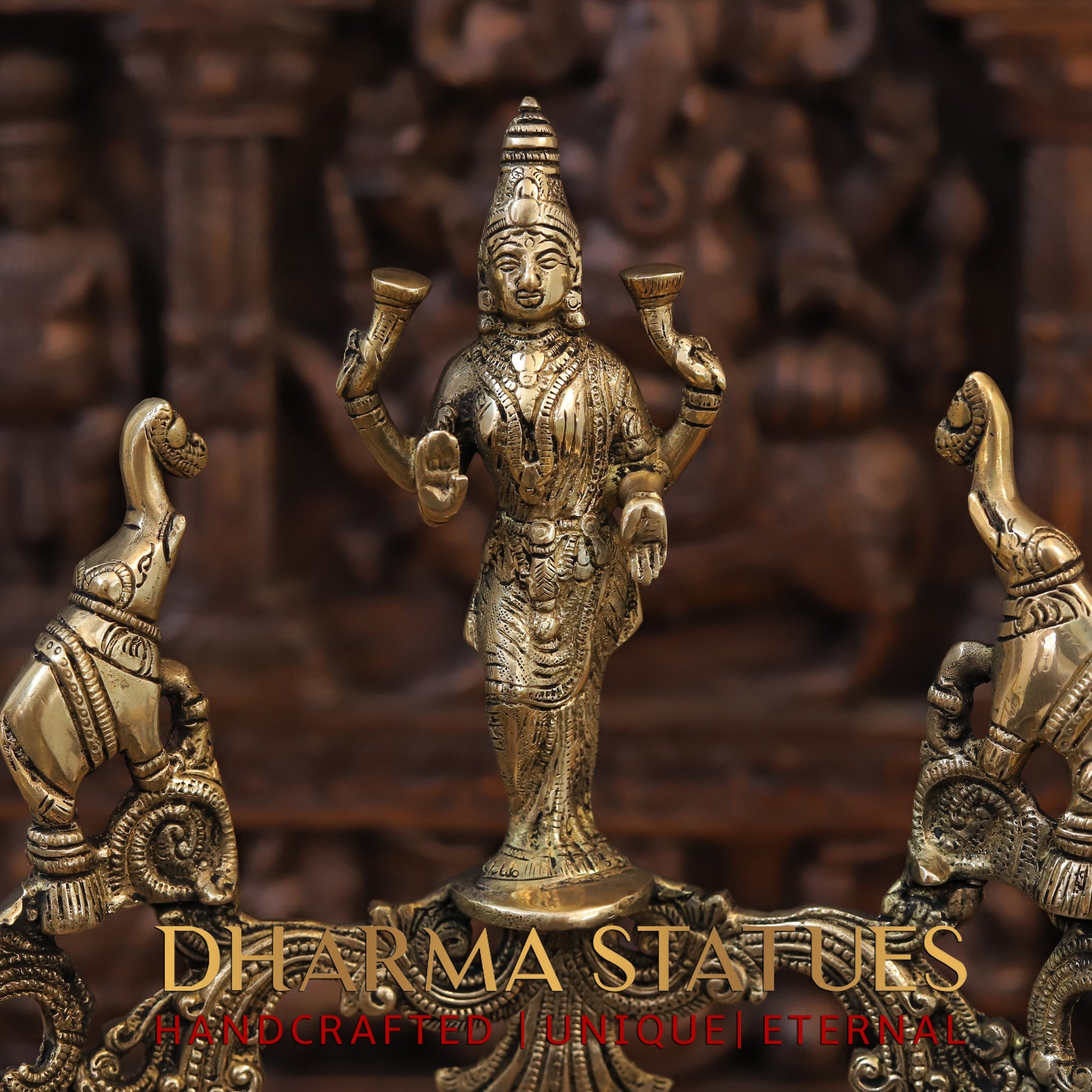 Brass Gajlakshmi Urli, Golden and Copper Finish 17" side view