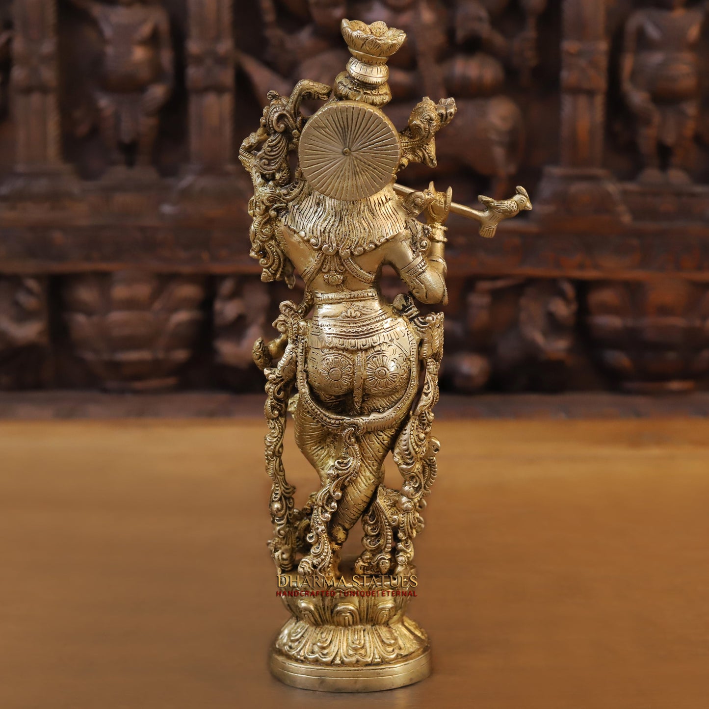 Brass Radha Krishna Idol, Standing on Lotus Pedastal, Fine Golden Finish 14"