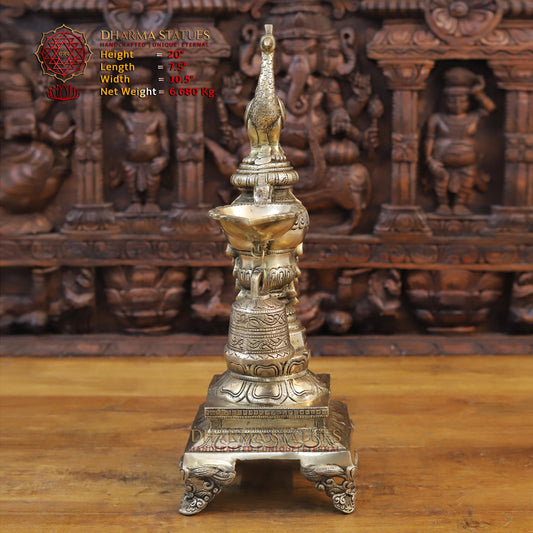 Brass Peacock Diya, Fine Golden Finish 20"