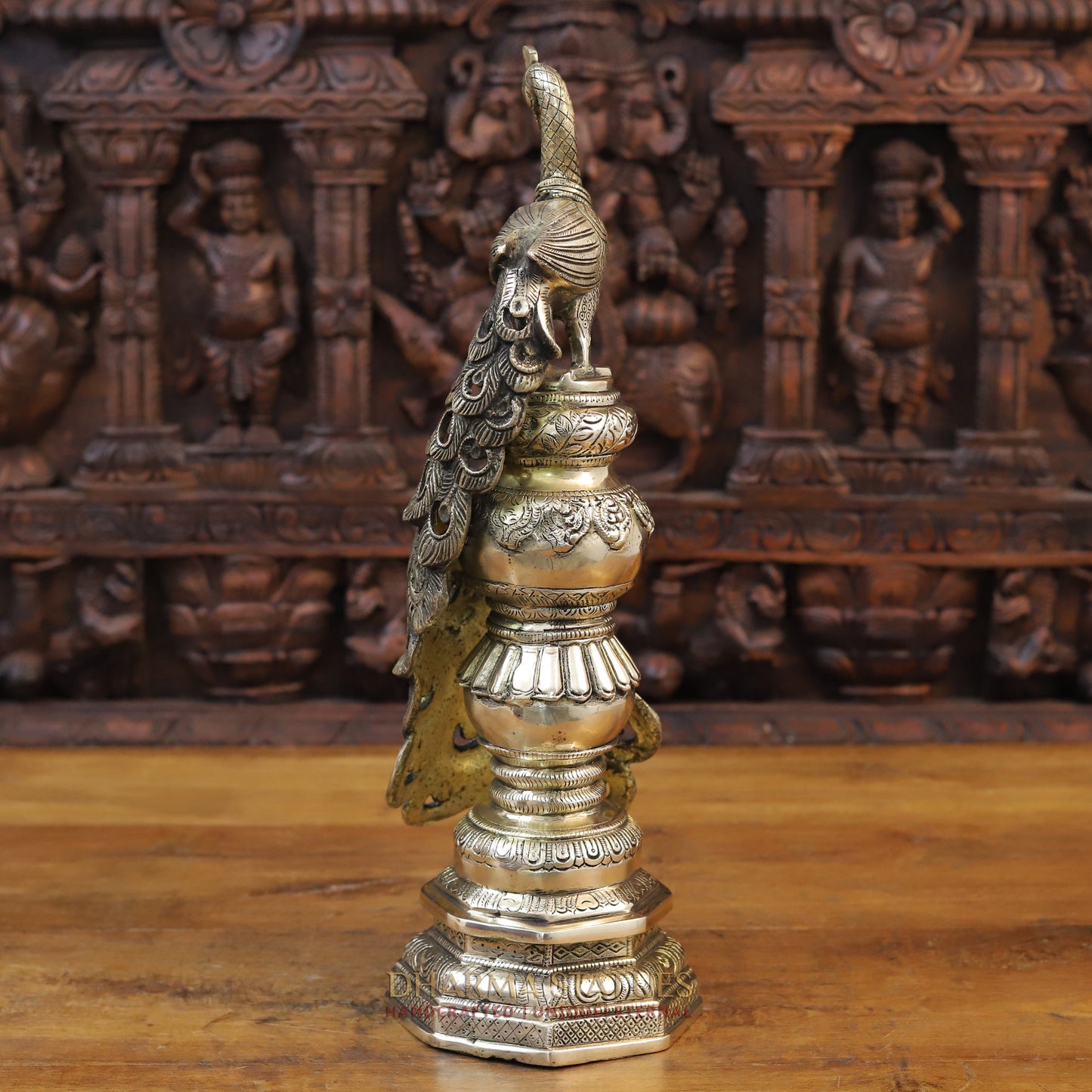 Brass Peacock Statue, Fine Golden work 19.5"