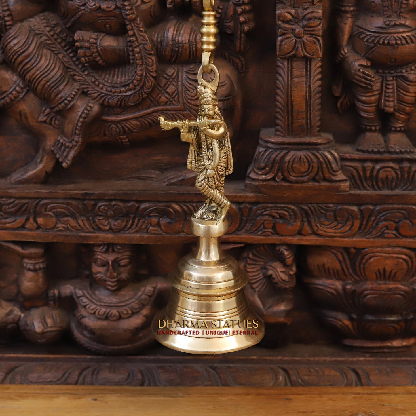 Brass Krishna Bell, Invoke Blessings with Every Ring, Fine Golden Finish, 13.6"